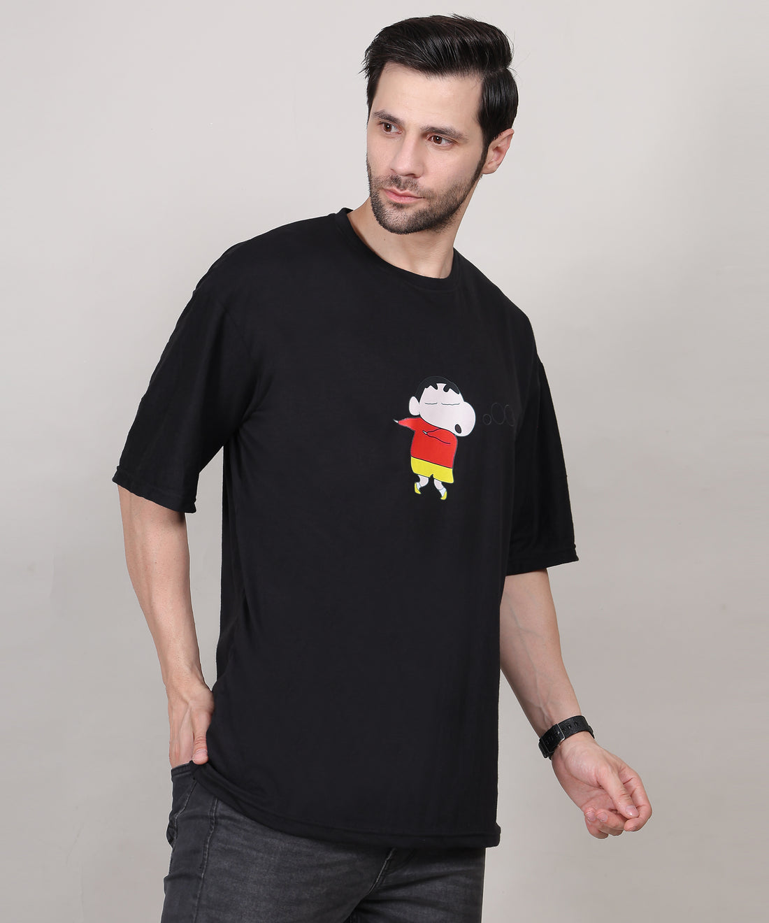 Black Trendy & Stylish Cotton Half Sleeve Oversized Printed T Shirt