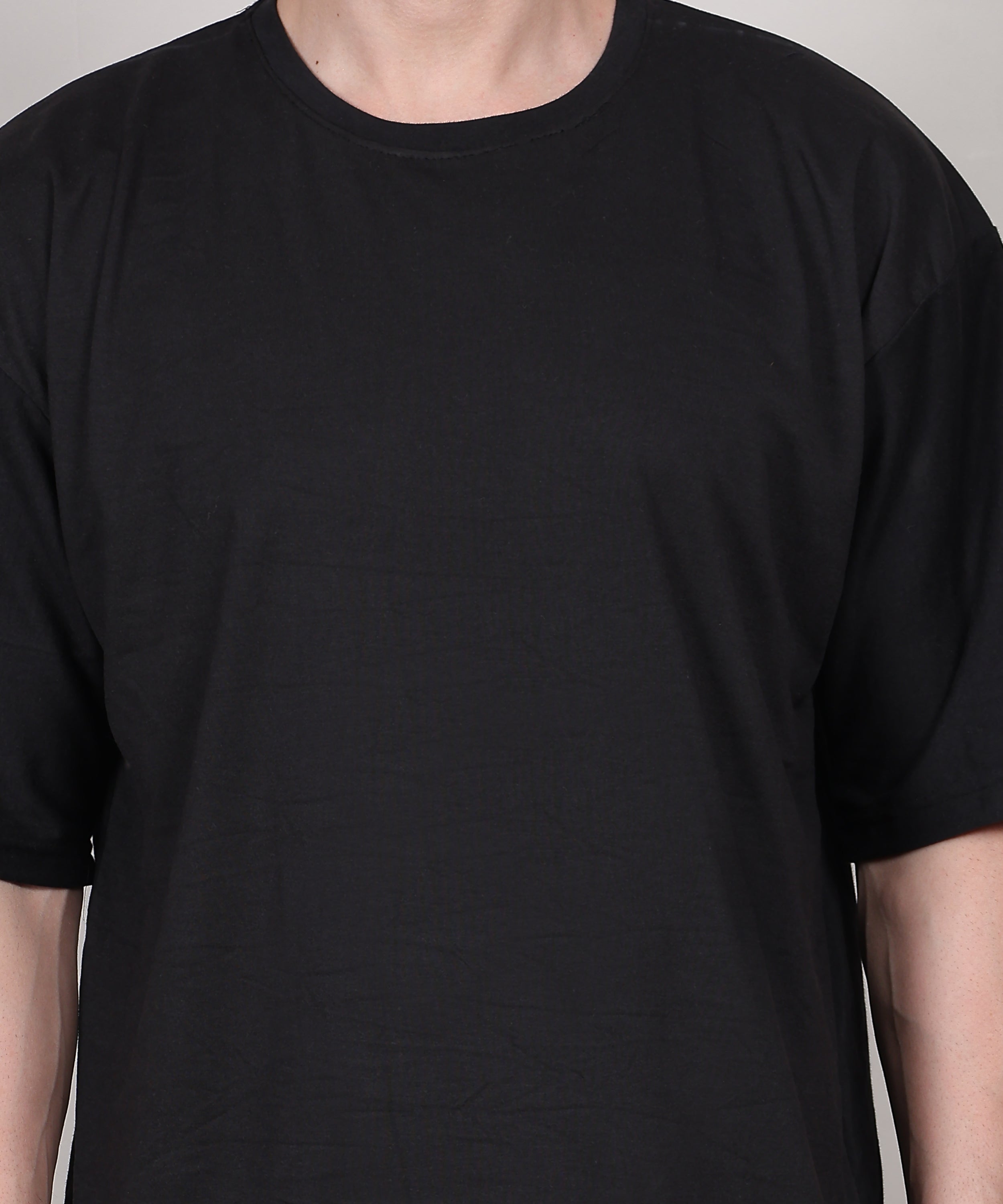 Black Cotton Half Sleeve Oversized Biowash Round Neck T-Shirt