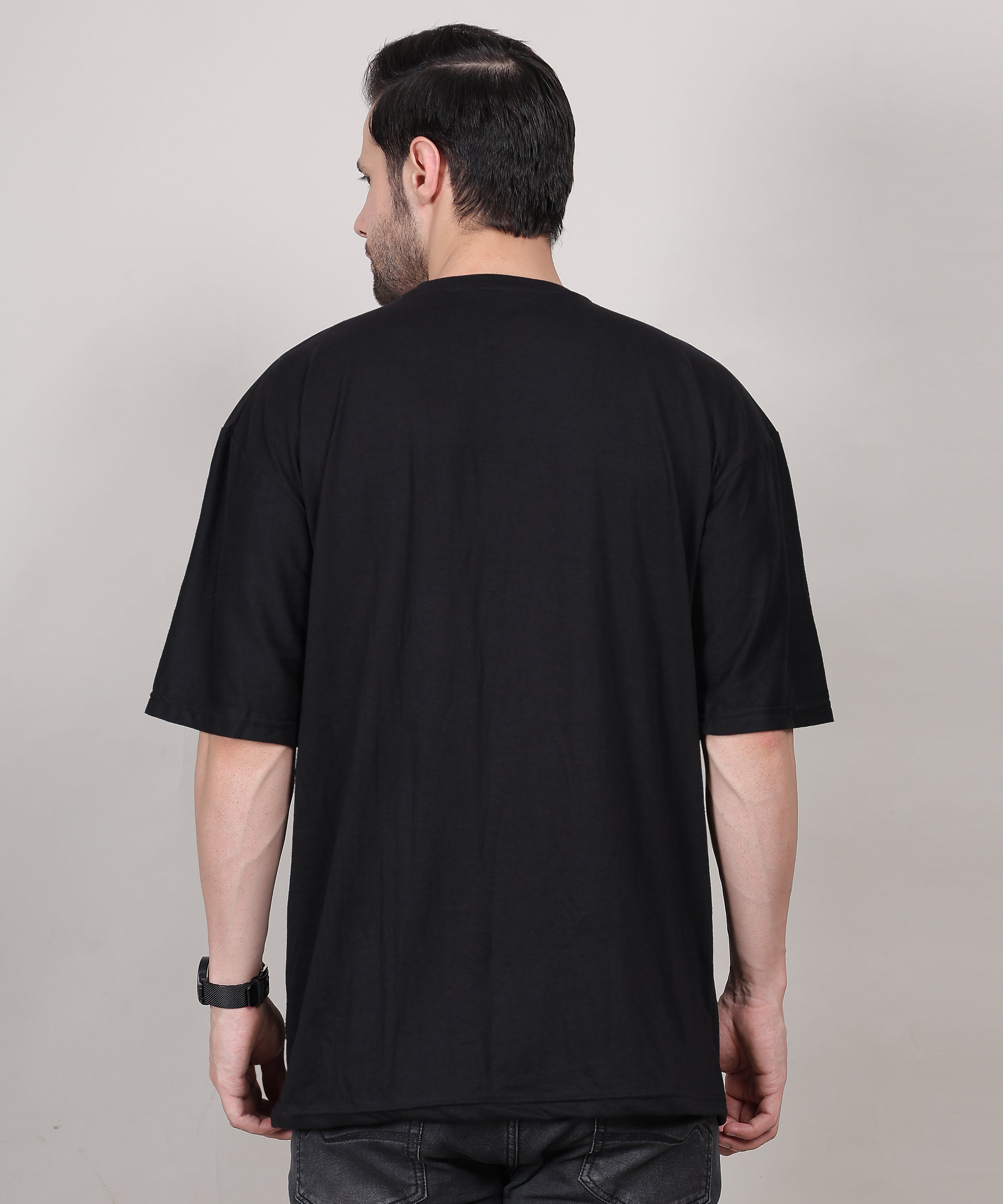 Black Cotton Half Sleeve Oversized Biowash Round Neck T-Shirt