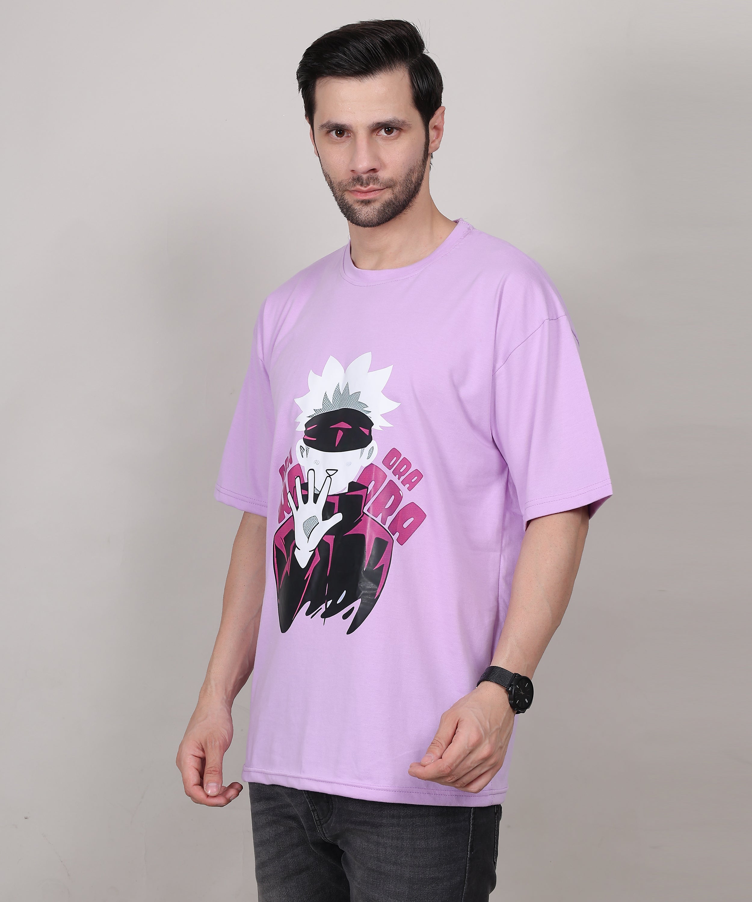 Purple Cotton Oversized T-Shirt for Men – Half Sleeve, Lightweight, Graphic Front Print