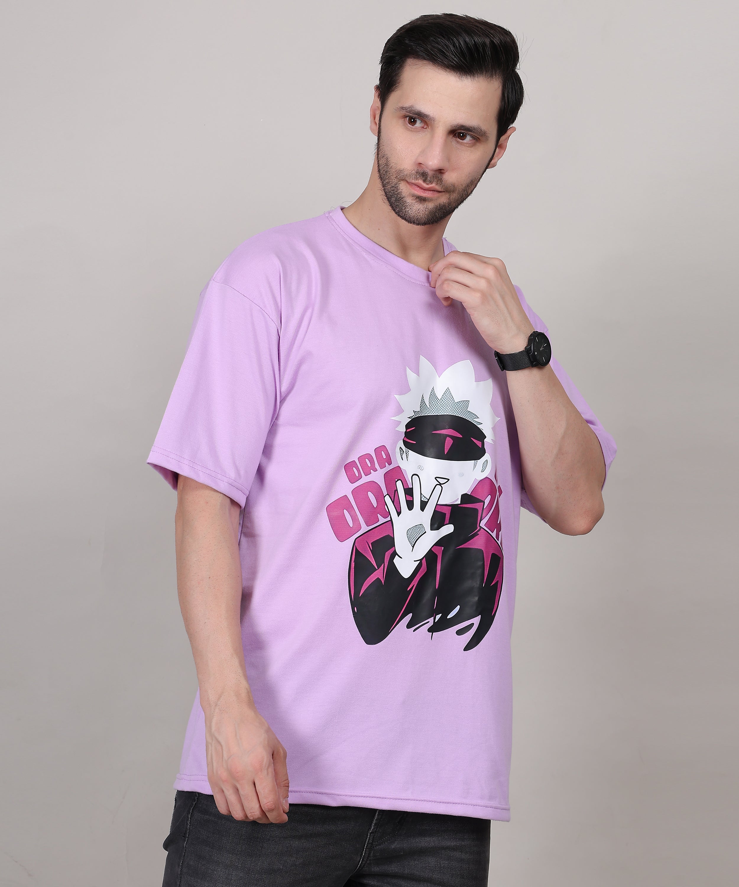 Purple Cotton Oversized T-Shirt for Men – Half Sleeve, Lightweight, Graphic Front Print