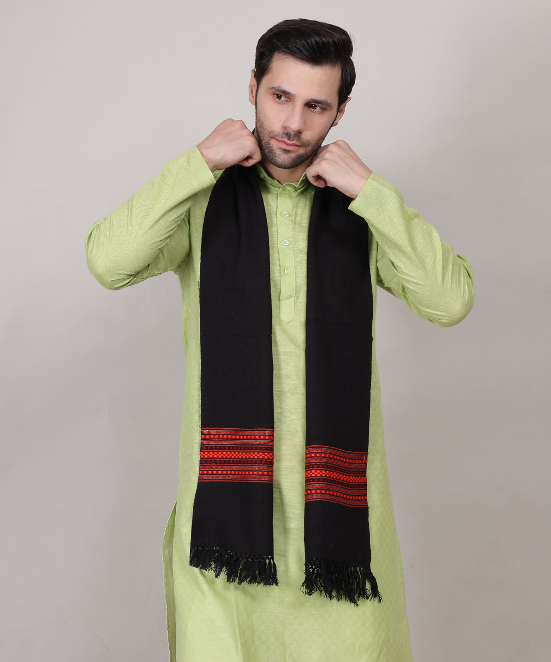 Kullu Pure Handwoven Woollen Black Muffler – Featuring Premium Embroidered Patti Designs