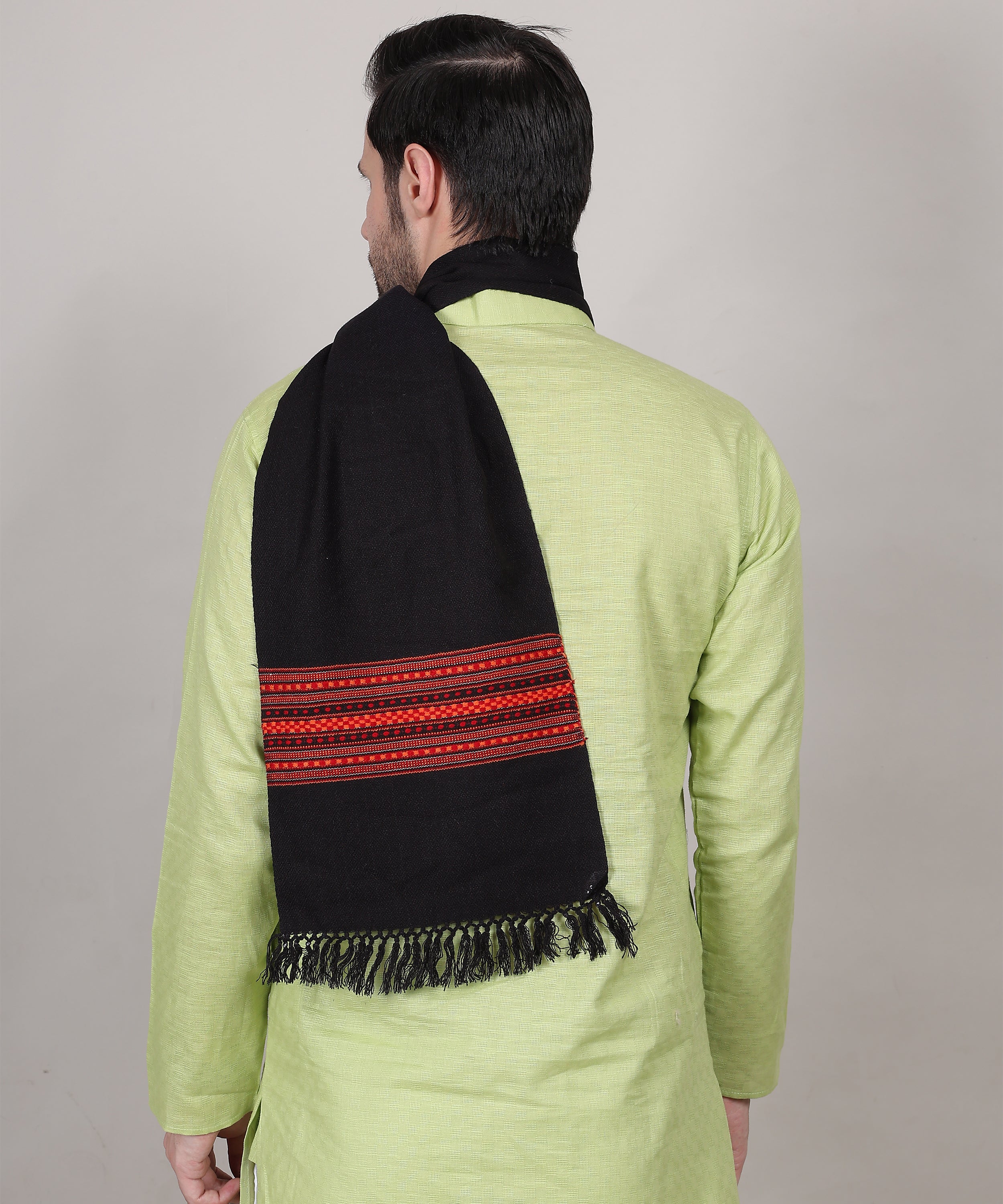 Kullu Pure Handwoven Woollen Black Muffler – Featuring Premium Embroidered Patti Designs