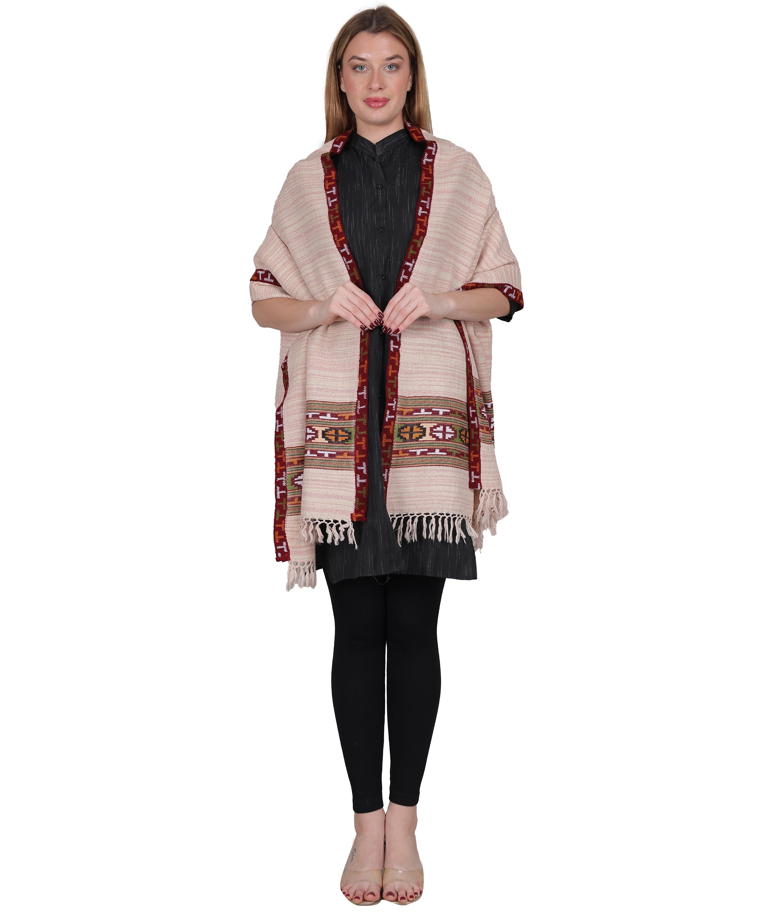 Authentic Traditional Yak Wool Peach Pink Shawl – Handwoven Kullu Design