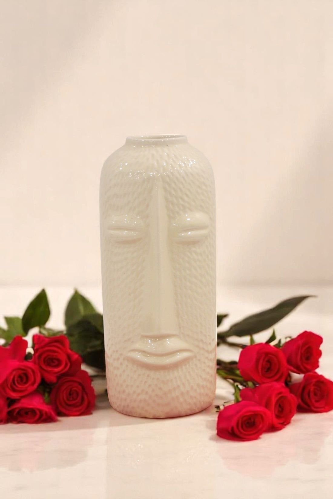 Beige Ceramic Face Shape Vase for Home Décor