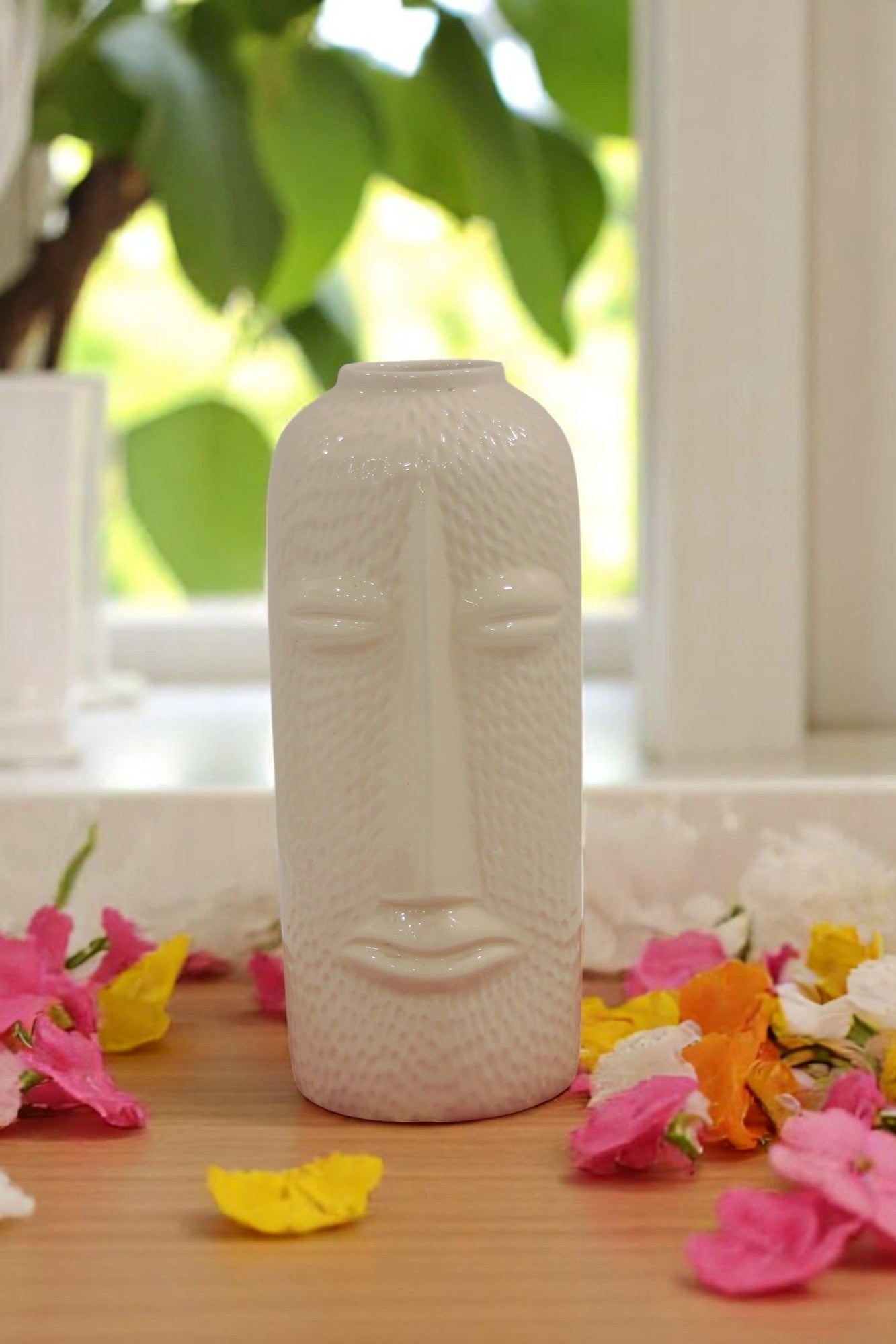 Beige Ceramic Face Shape Vase for Home Décor