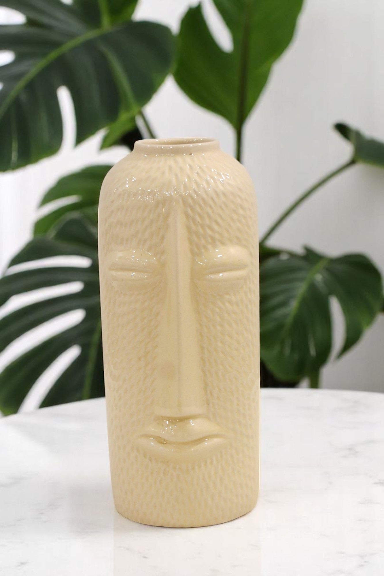 Beige Ceramic Face Shape Vase for Home Décor