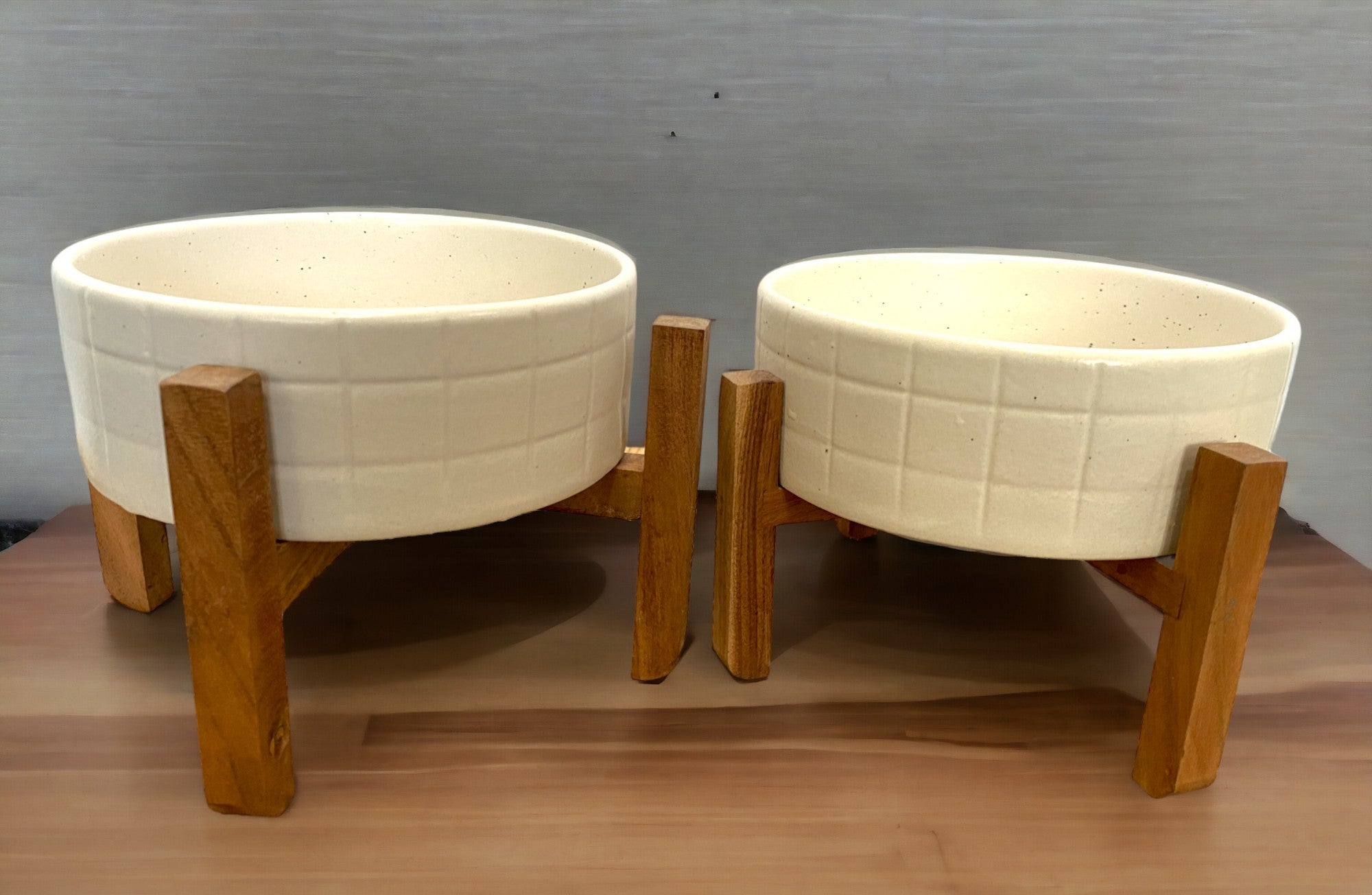 Ceramic White Server with Wooden Stand