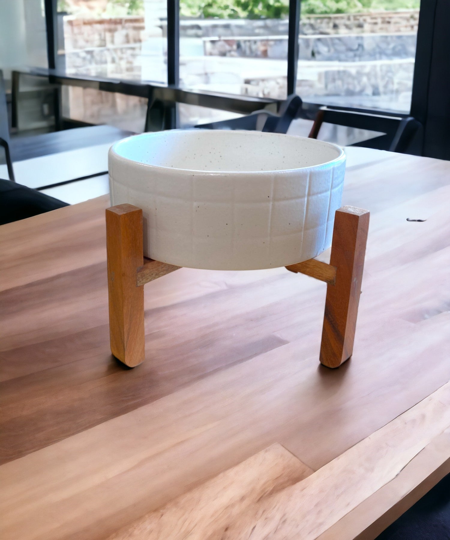 Ceramic White Server with Wooden Stand