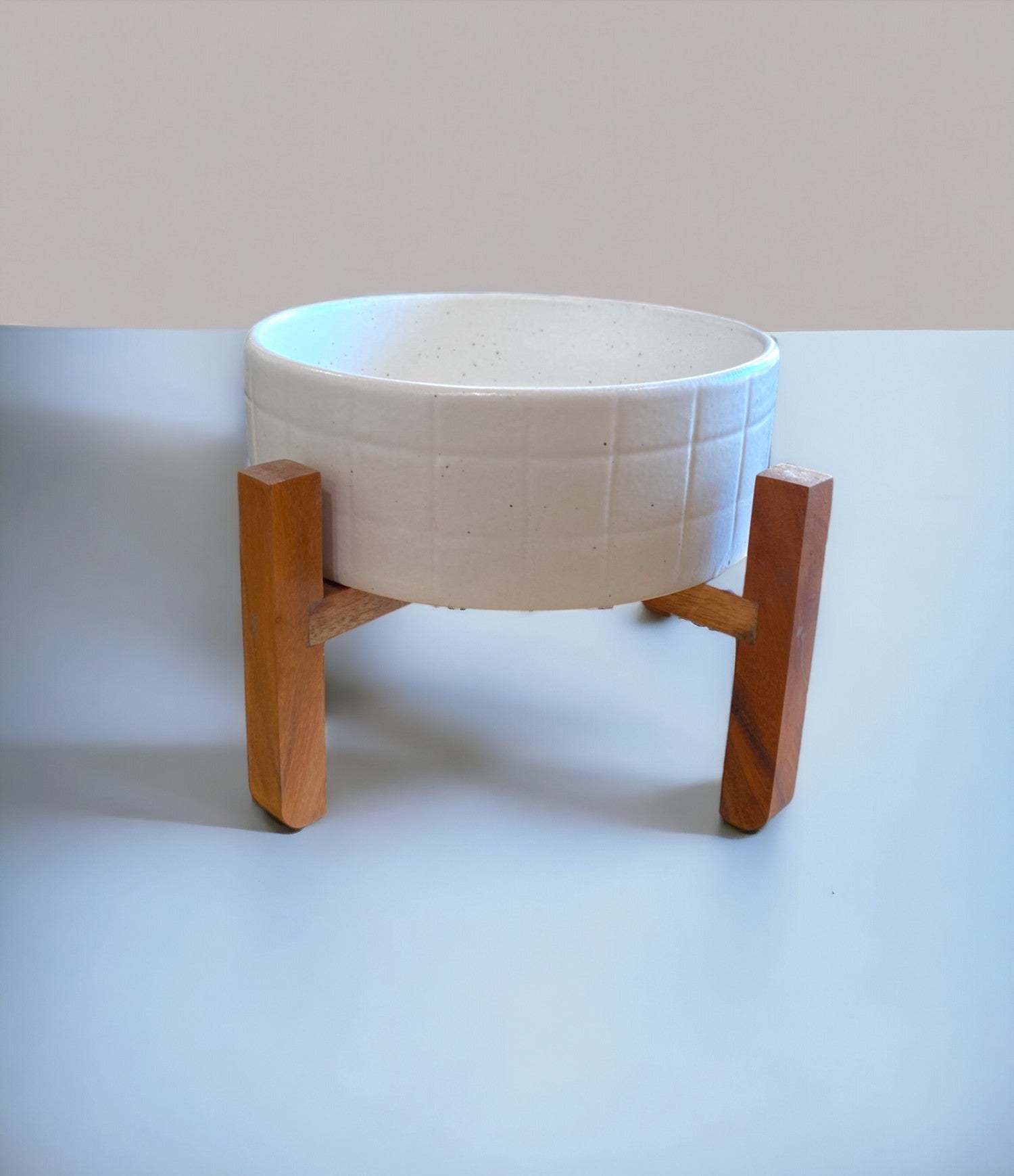 Ceramic White Server with Wooden Stand