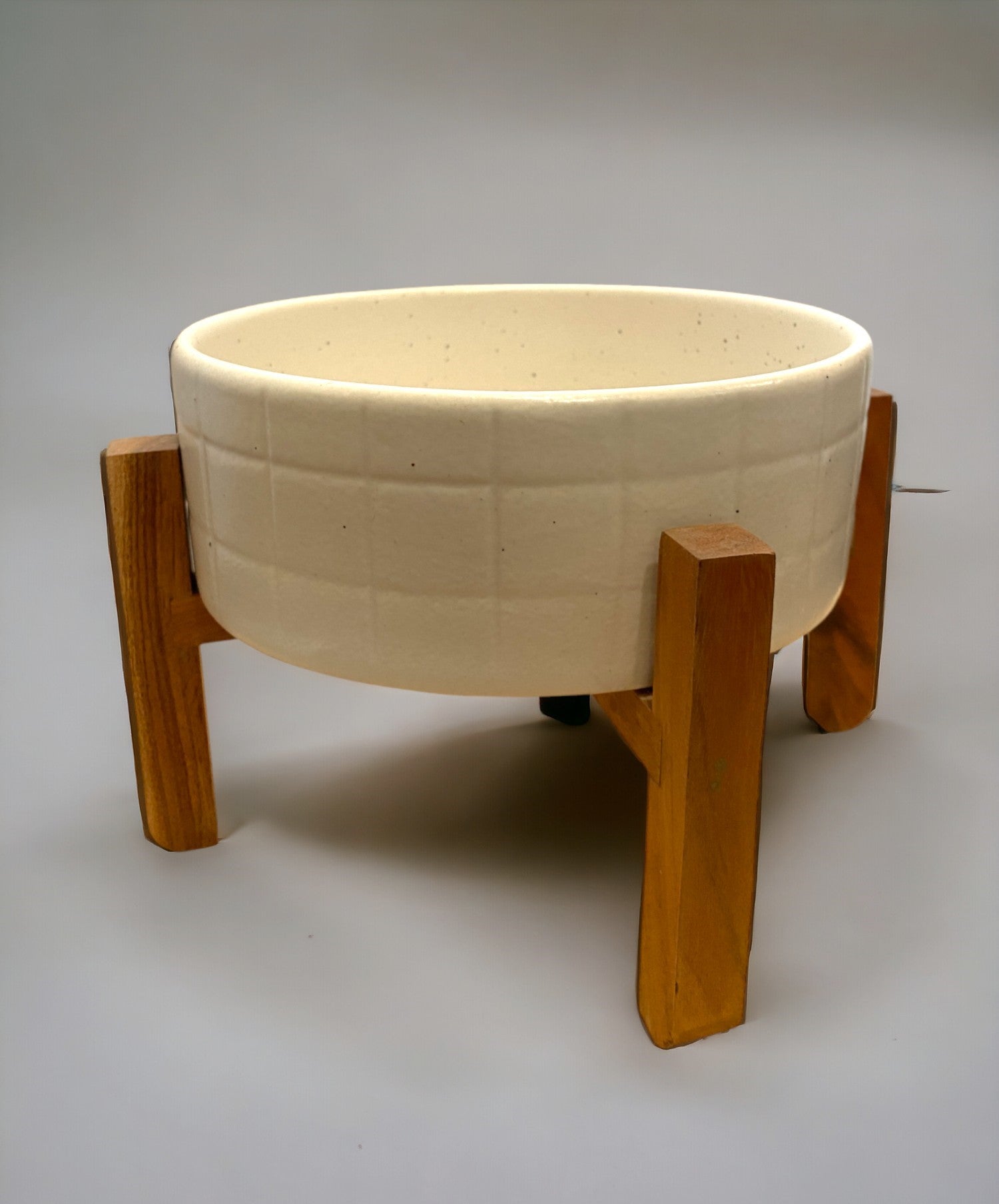 Ceramic White Server with Wooden Stand