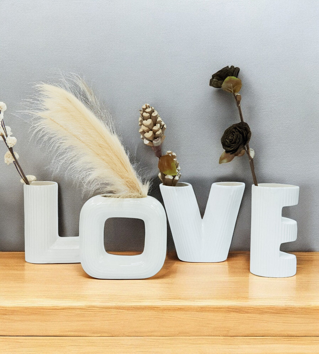 White Ceramic Love Modern Vase - Set of 4