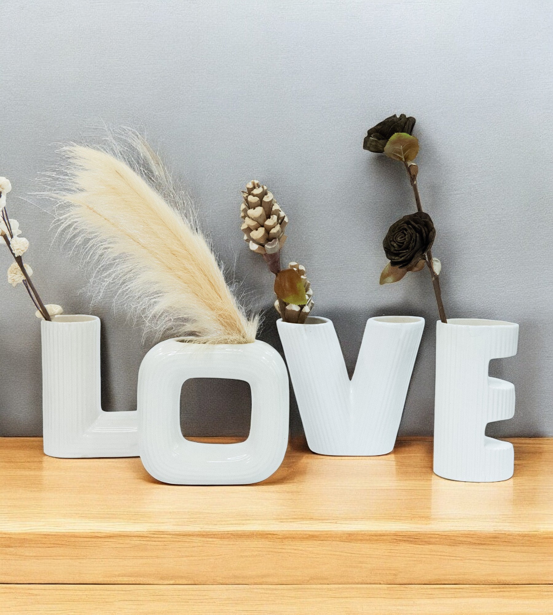 White Ceramic Love Modern Vase - Set of 4