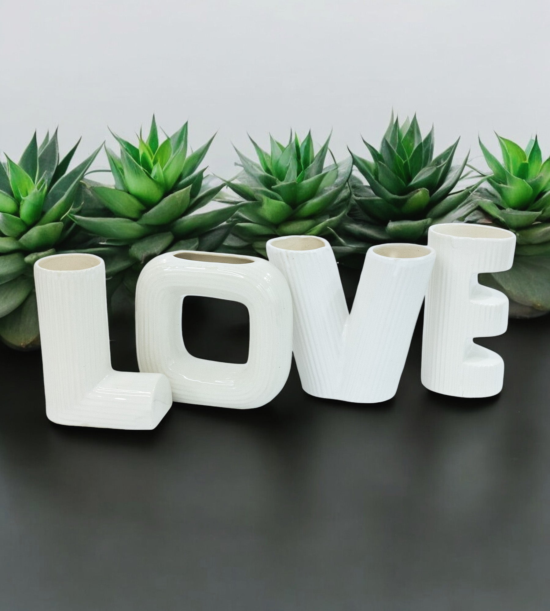 White Ceramic Love Modern Vase - Set of 4