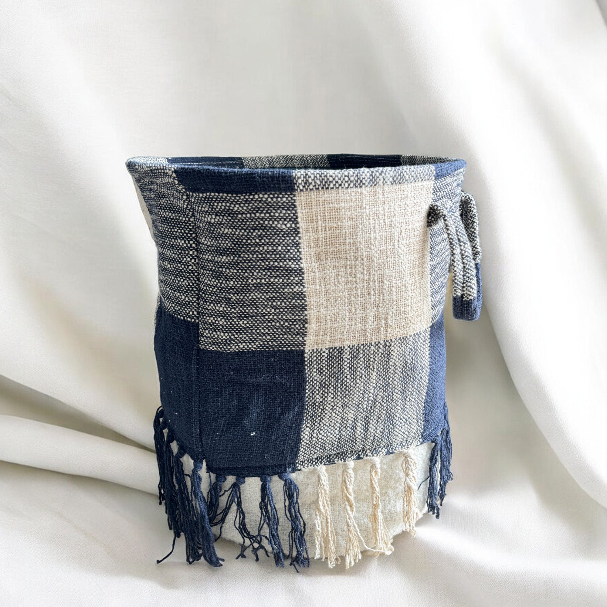 Blue & White Laundry Basket with Easy Carry Handles