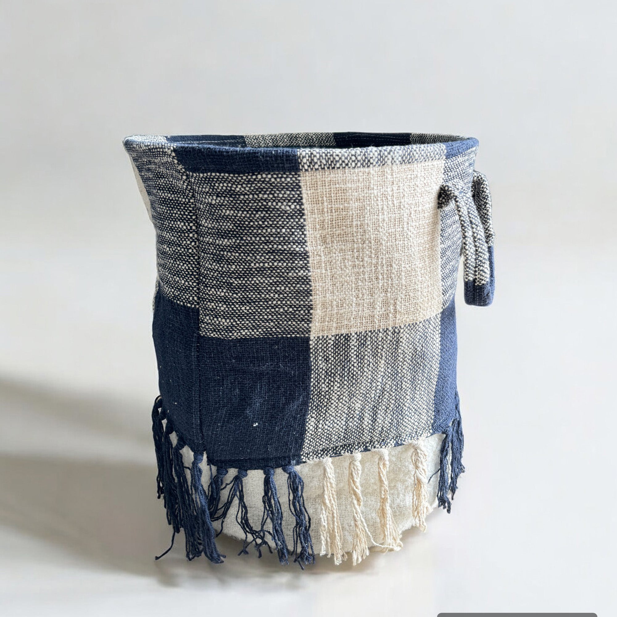 Blue & White Laundry Basket with Easy Carry Handles