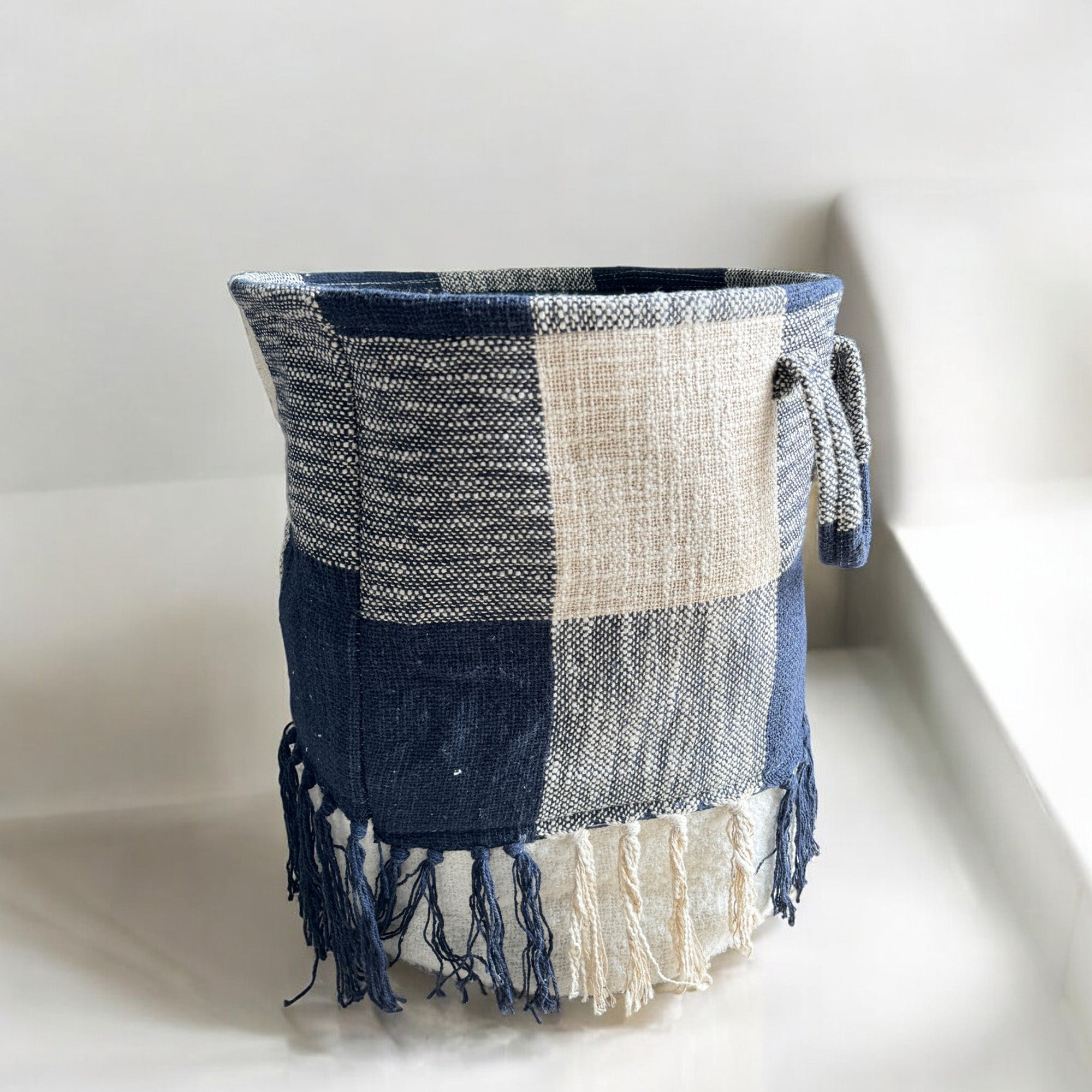 Blue & White Laundry Basket with Easy Carry Handles