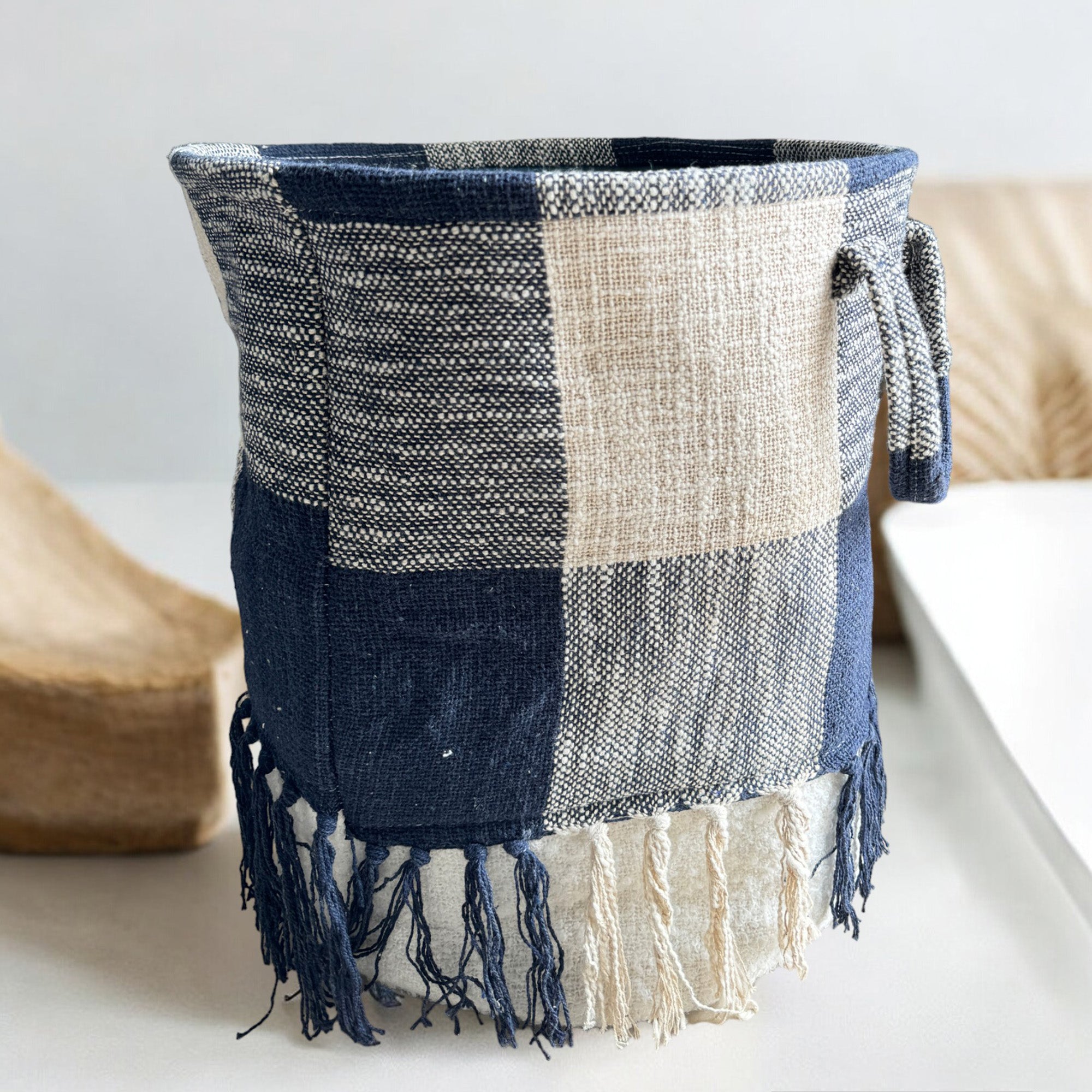 Blue & White Laundry Basket with Easy Carry Handles