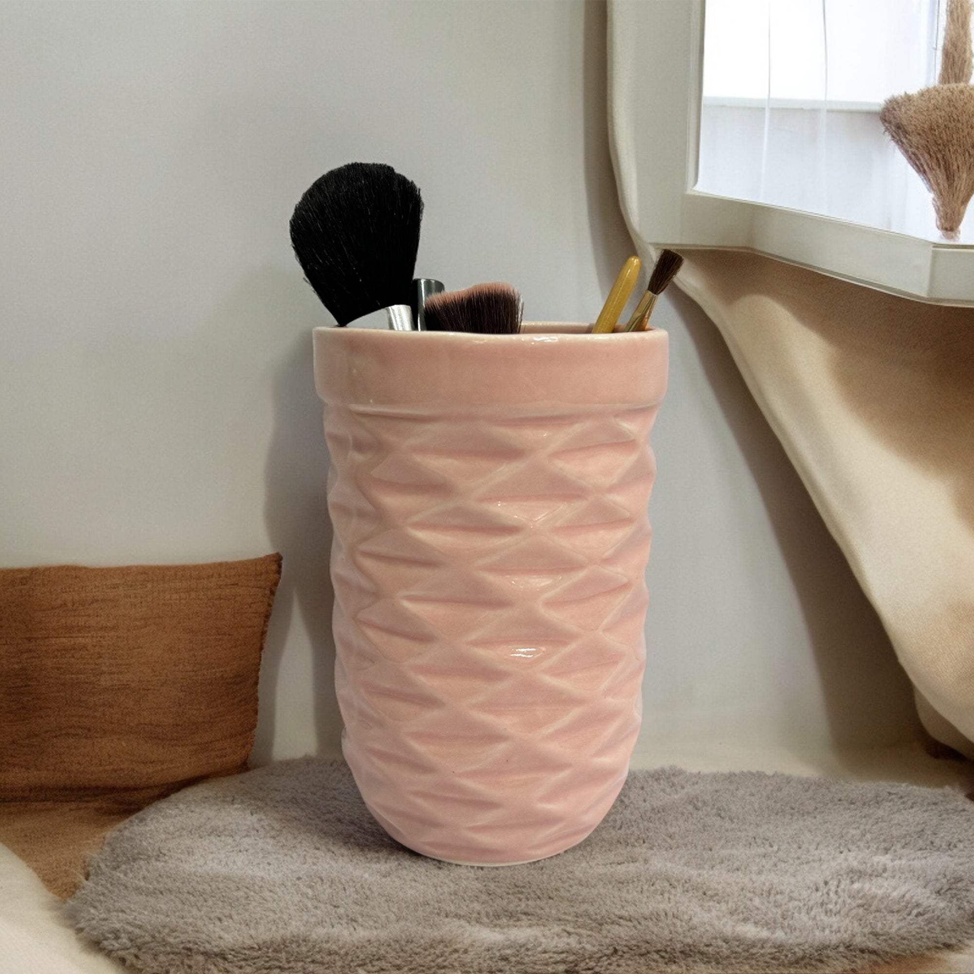 Stylish Pink Ceramic Multipurpose Toothbrush Holder Stand
