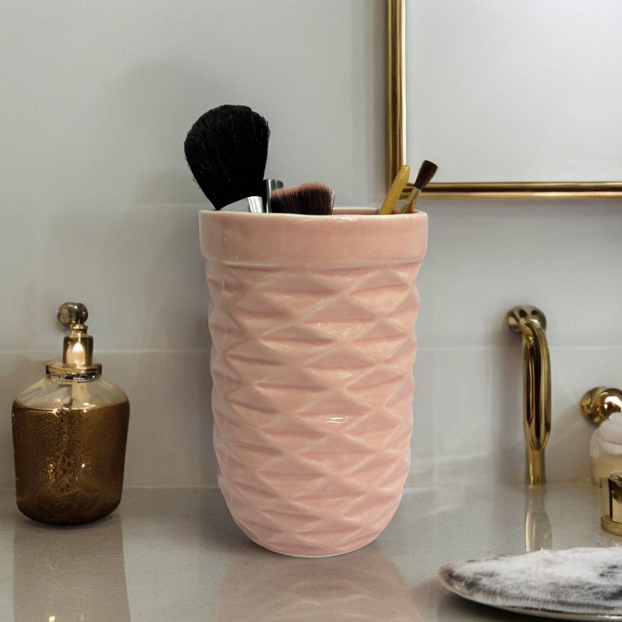Stylish Pink Ceramic Multipurpose Toothbrush Holder Stand