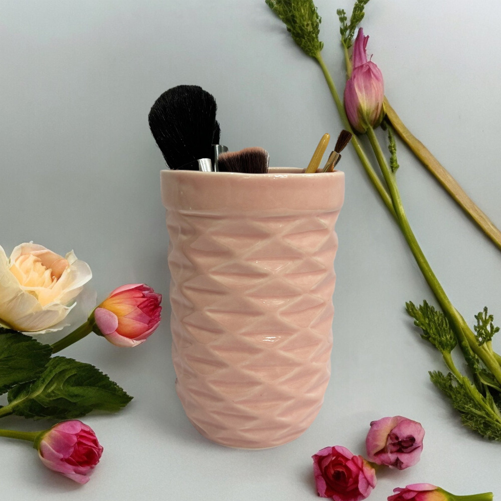 Stylish Pink Ceramic Multipurpose Toothbrush Holder Stand