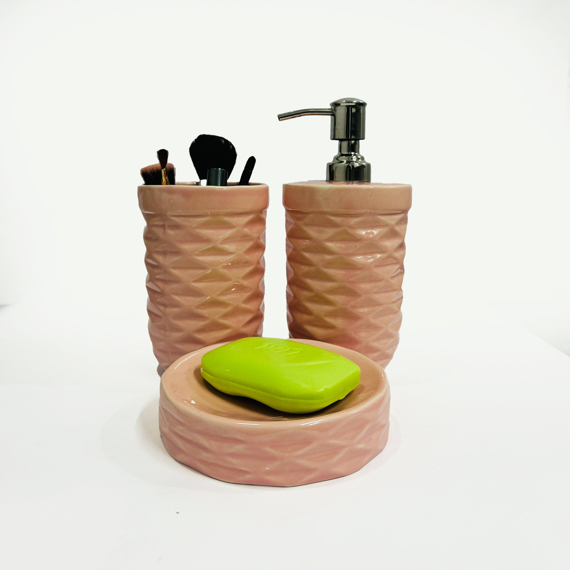 Stylish Pink Ceramic Bath Set of 3