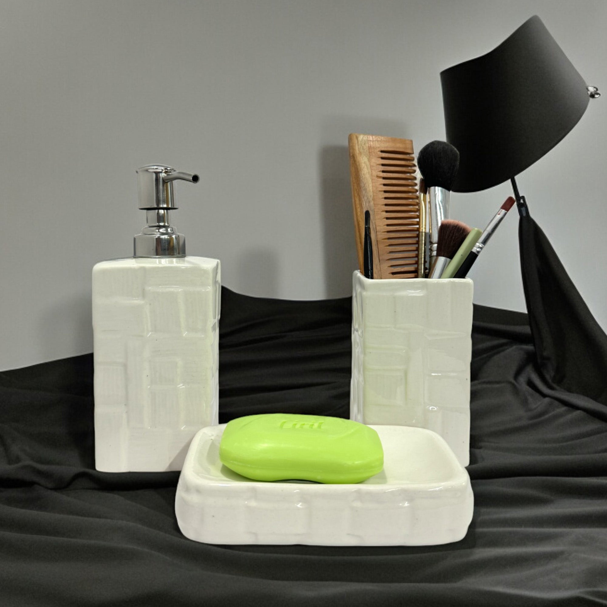 Modern White Ceramic Bath Set - Set of 3