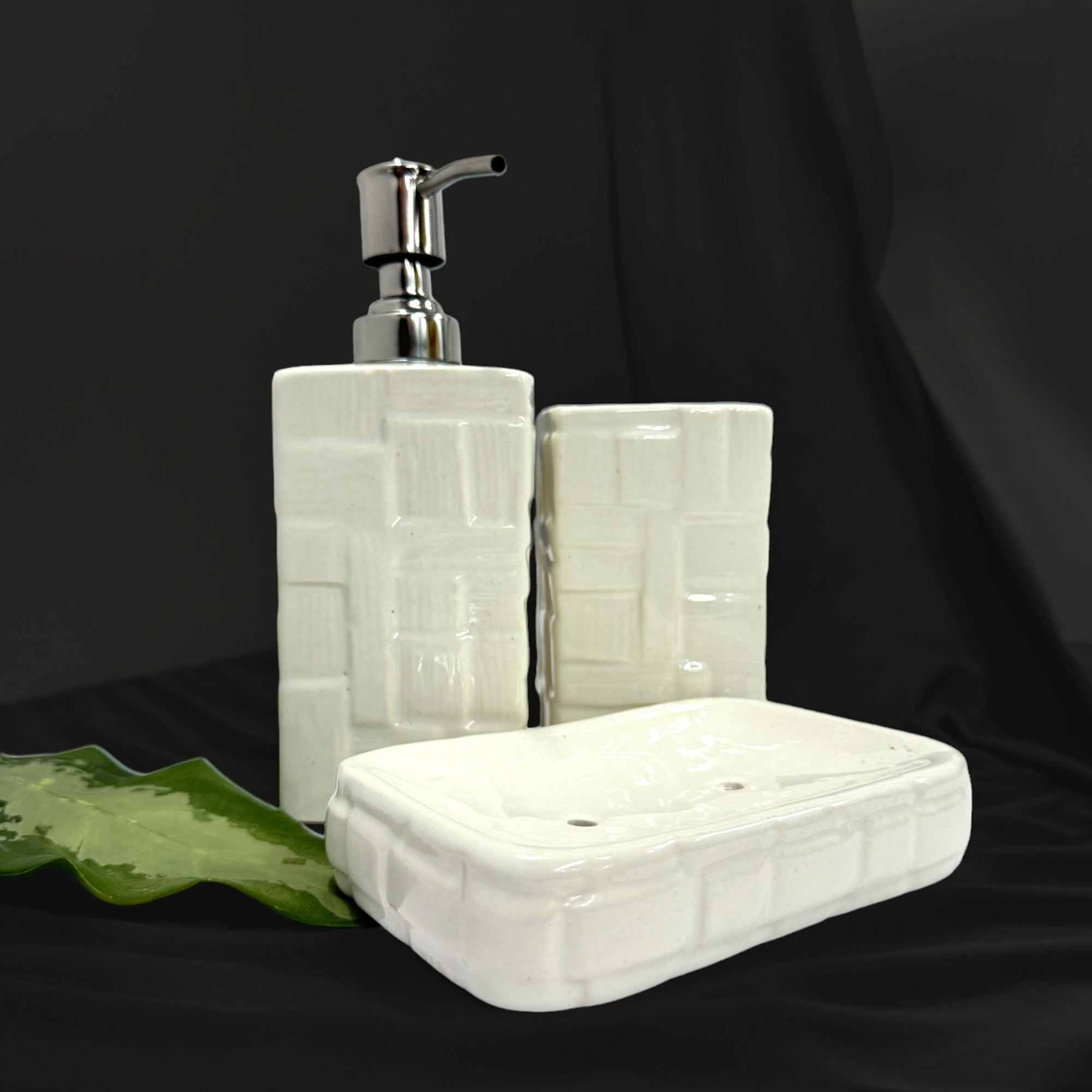 Modern White Ceramic Bath Set - Set of 3