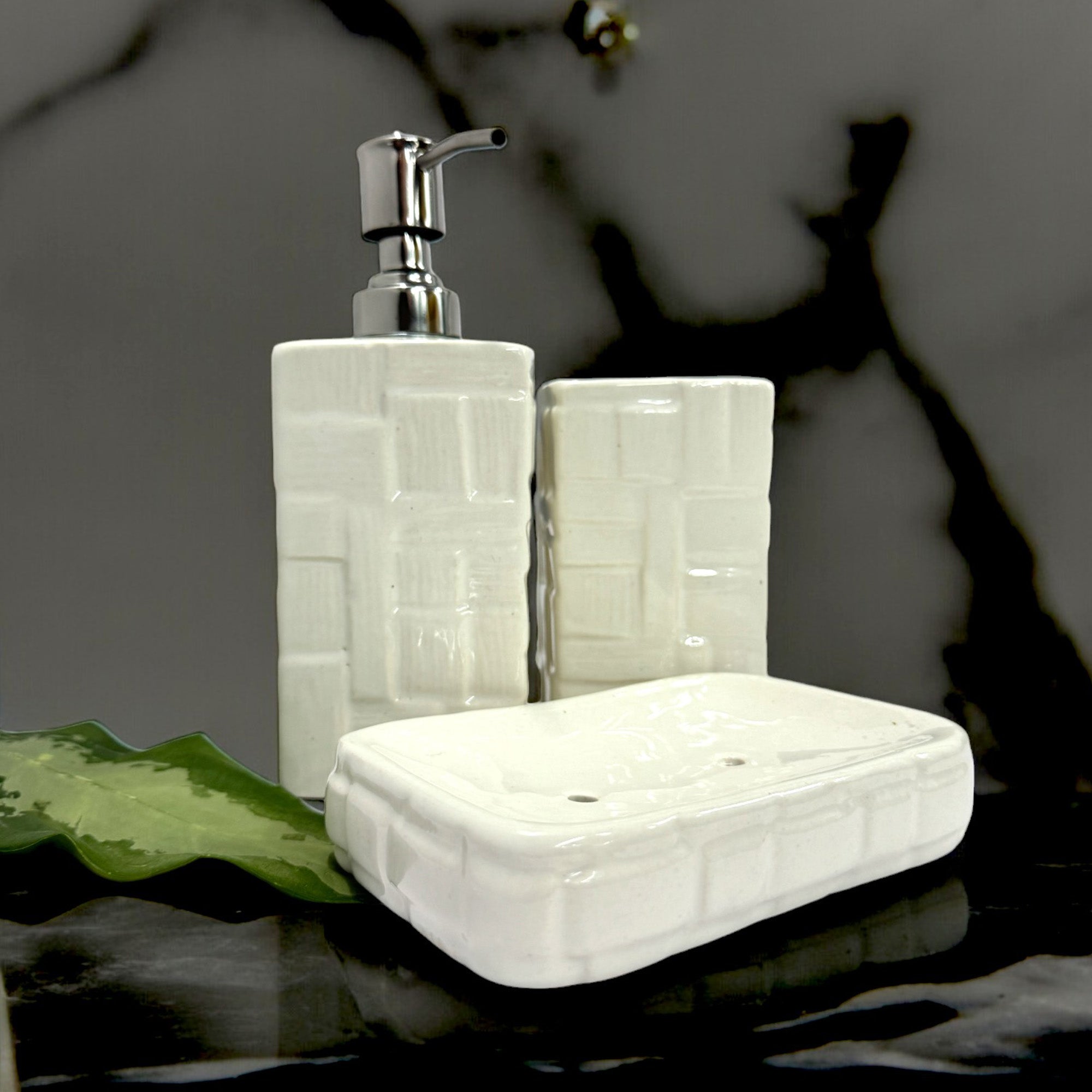 Modern White Ceramic Bath Set - Set of 3
