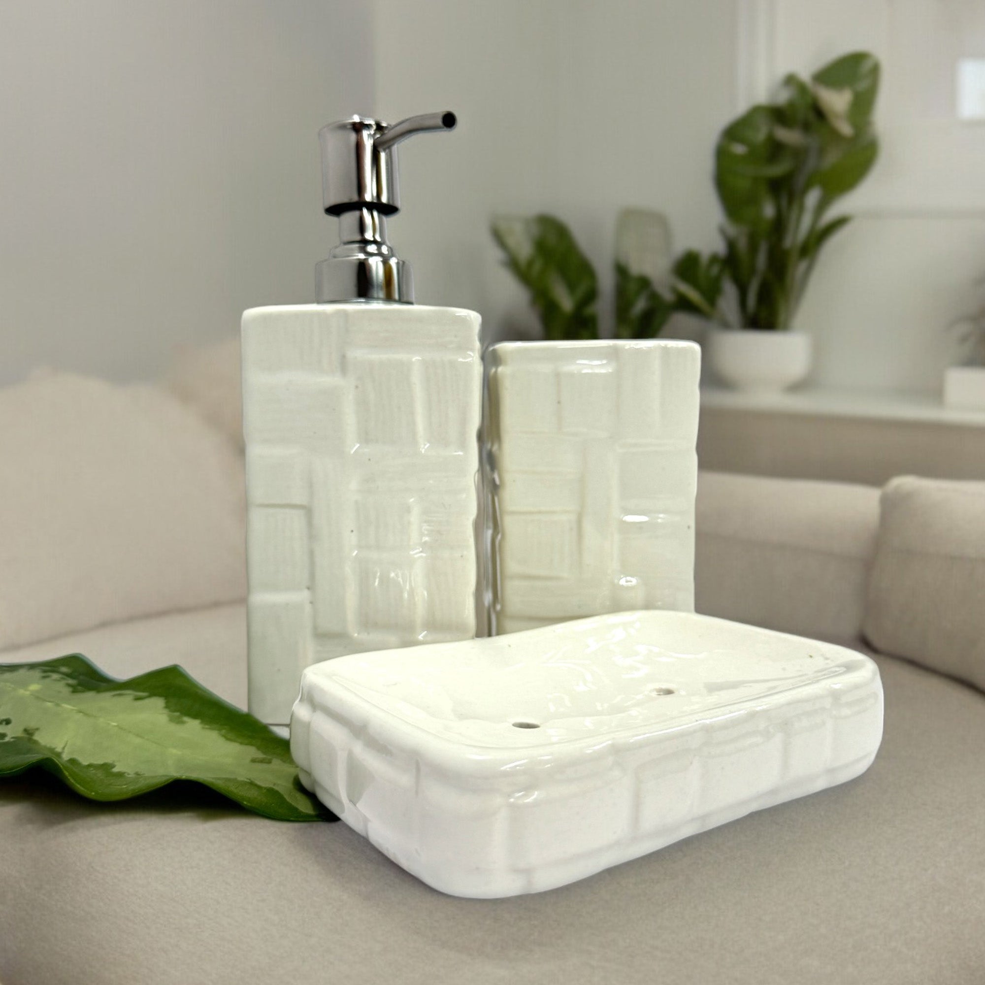 Modern White Ceramic Bath Set - Set of 3