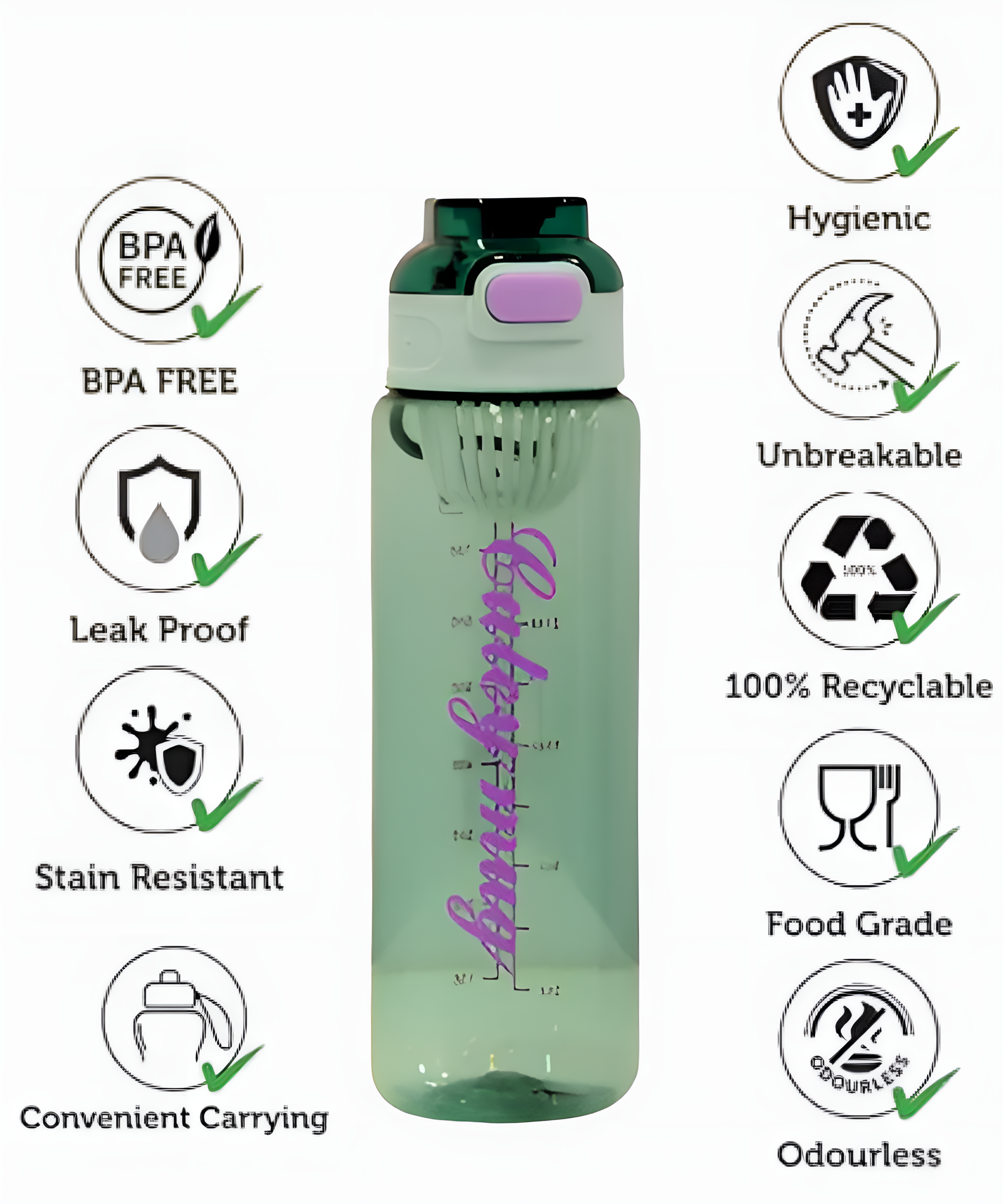 Classic Transparent Green Alkaline Water Bottle with Filter Mesh for Summer
