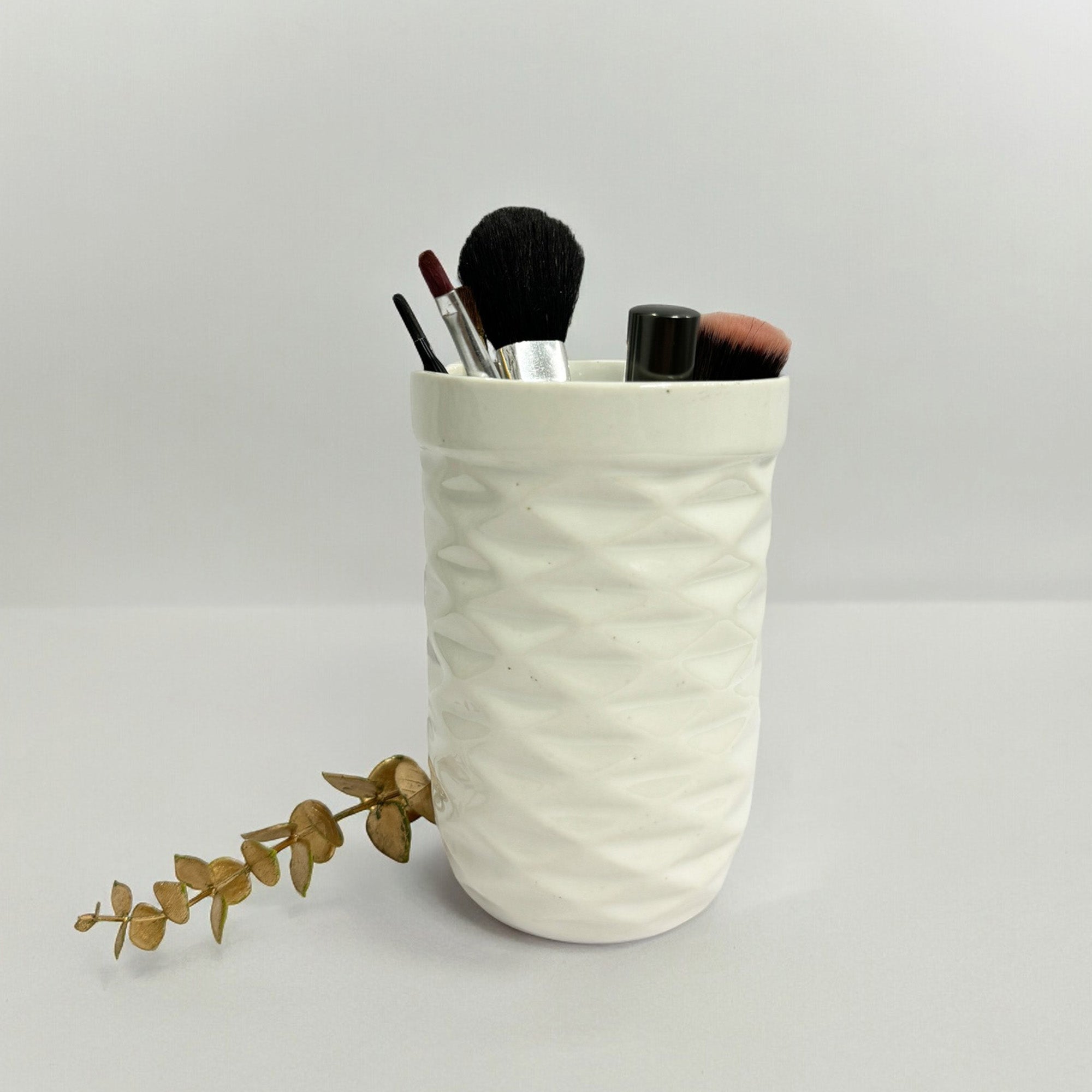 Glossy Ceramic White Multipurpose Brush Holder Stand