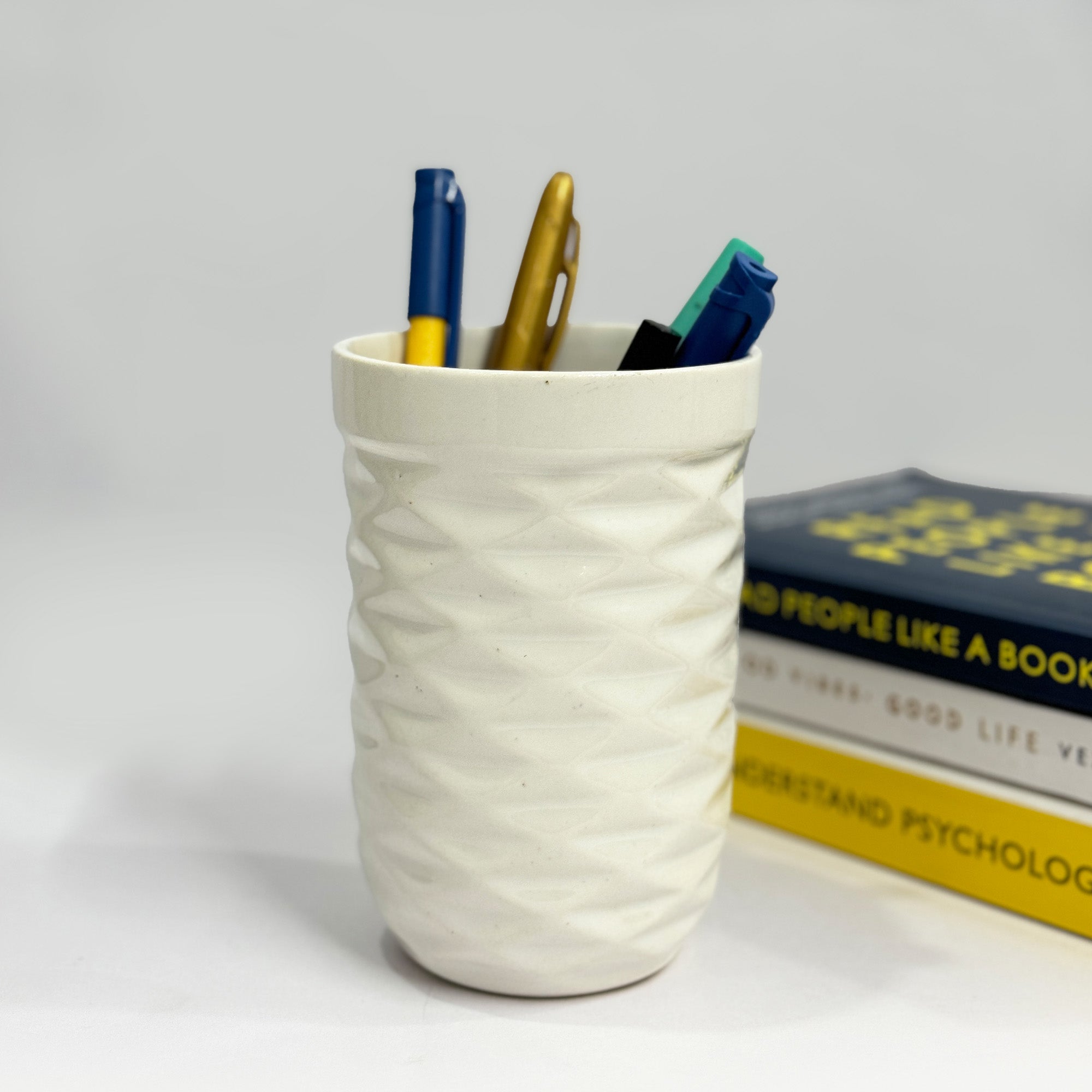 Glossy Ceramic White Multipurpose Brush Holder Stand