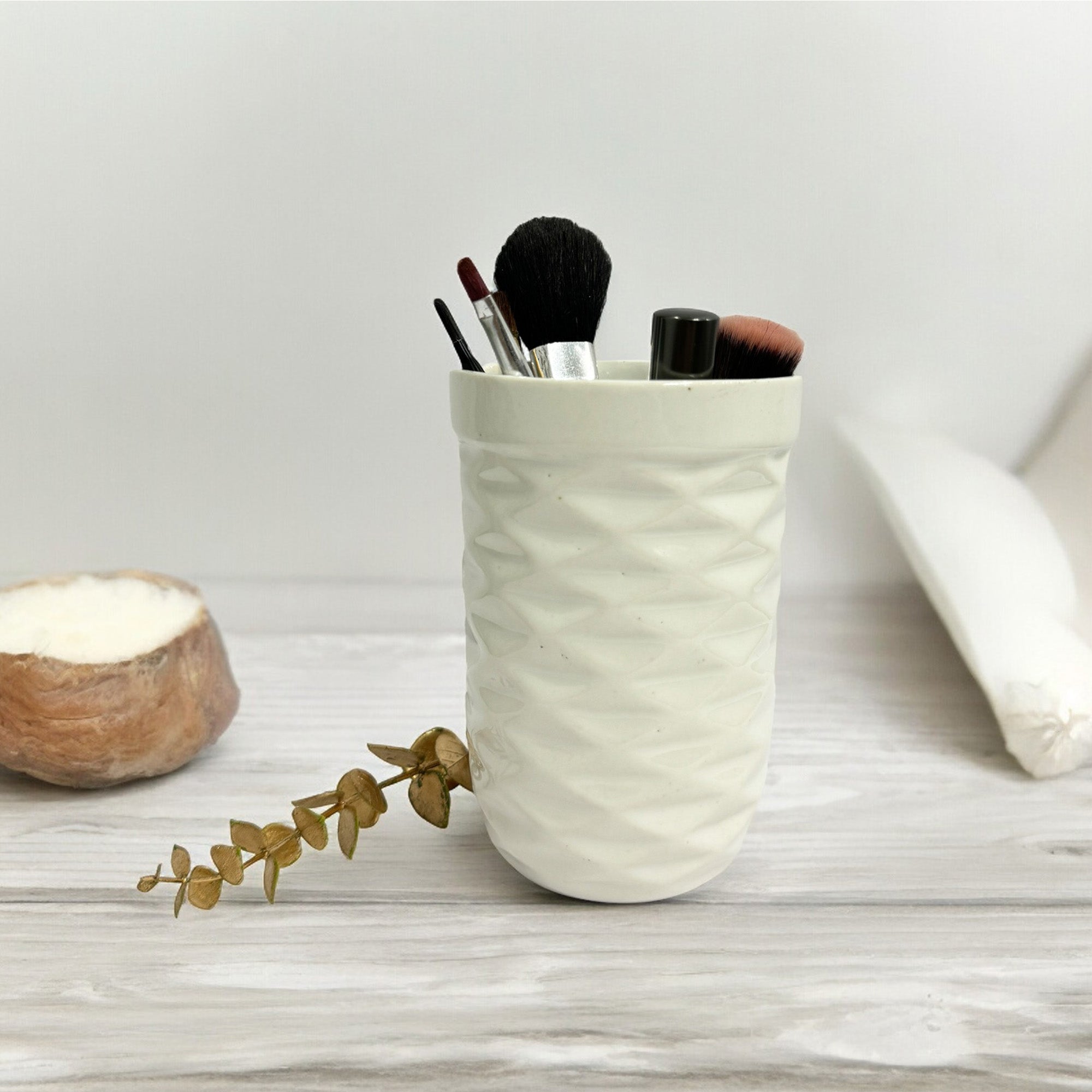 Glossy Ceramic White Multipurpose Brush Holder Stand