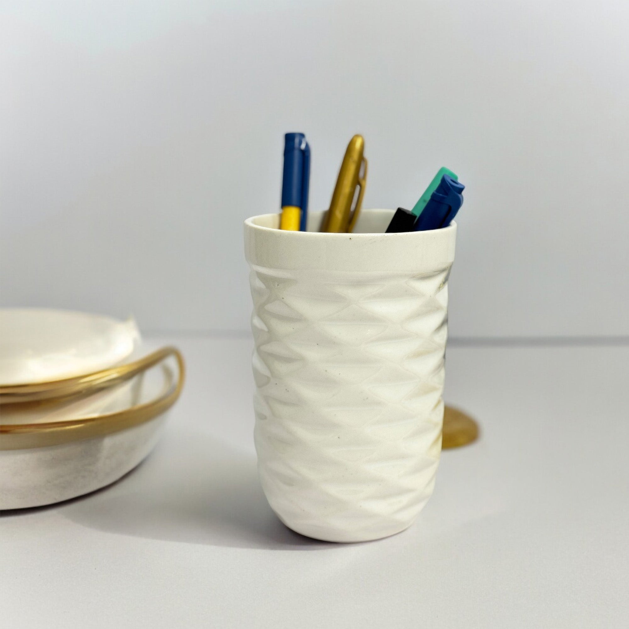 Glossy Ceramic White Multipurpose Brush Holder Stand