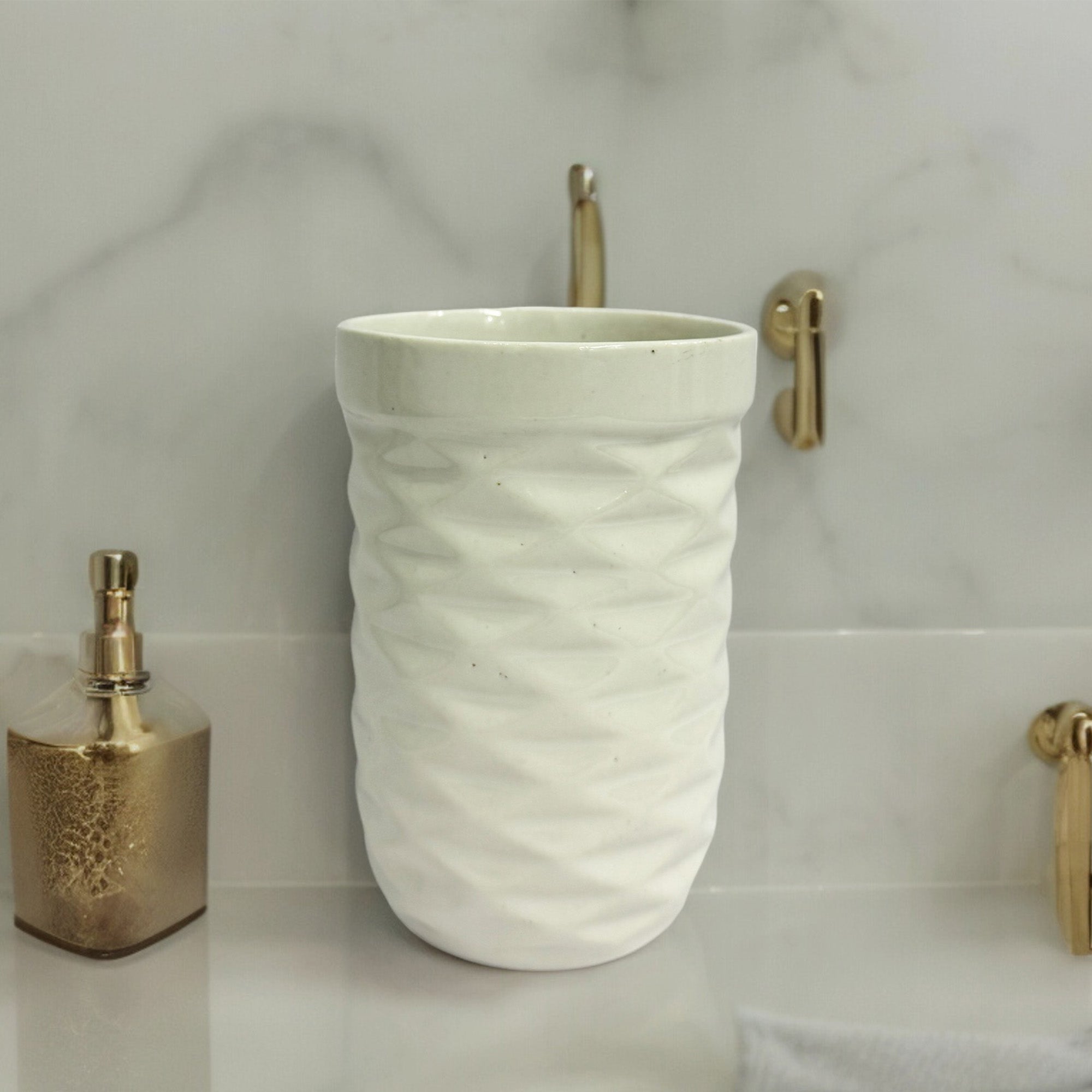 Glossy Ceramic White Multipurpose Brush Holder Stand