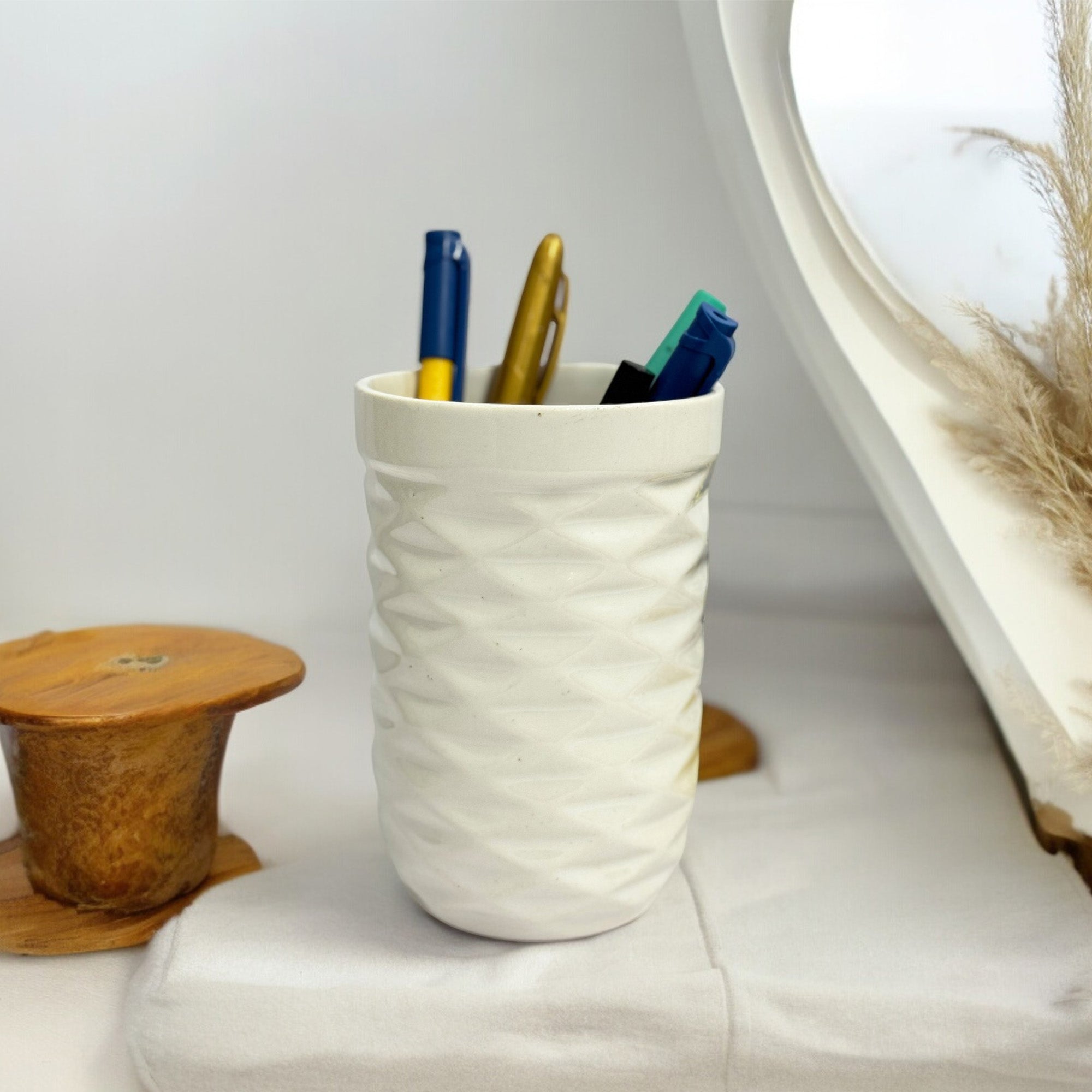 Glossy Ceramic White Multipurpose Brush Holder Stand