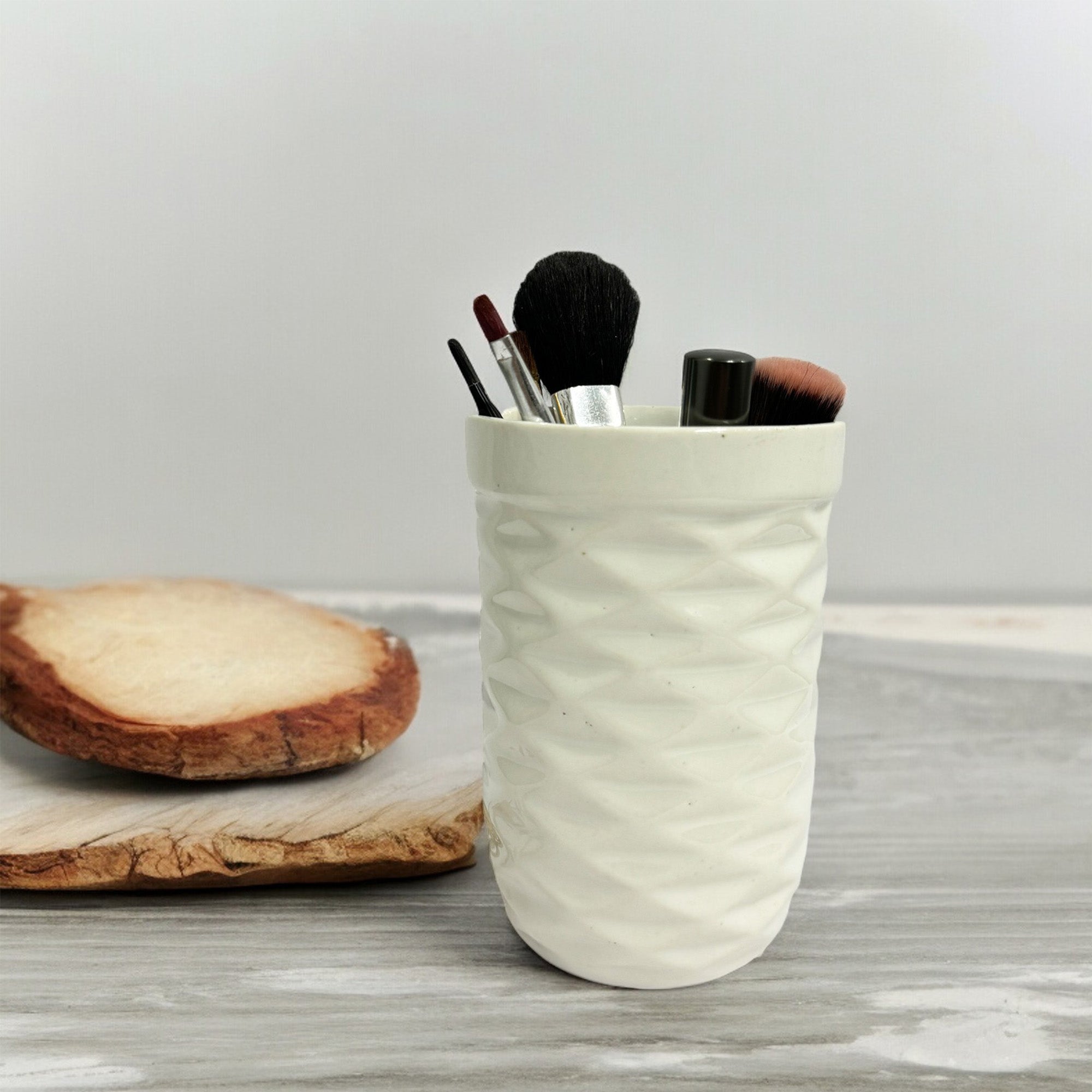 Glossy Ceramic White Multipurpose Brush Holder Stand