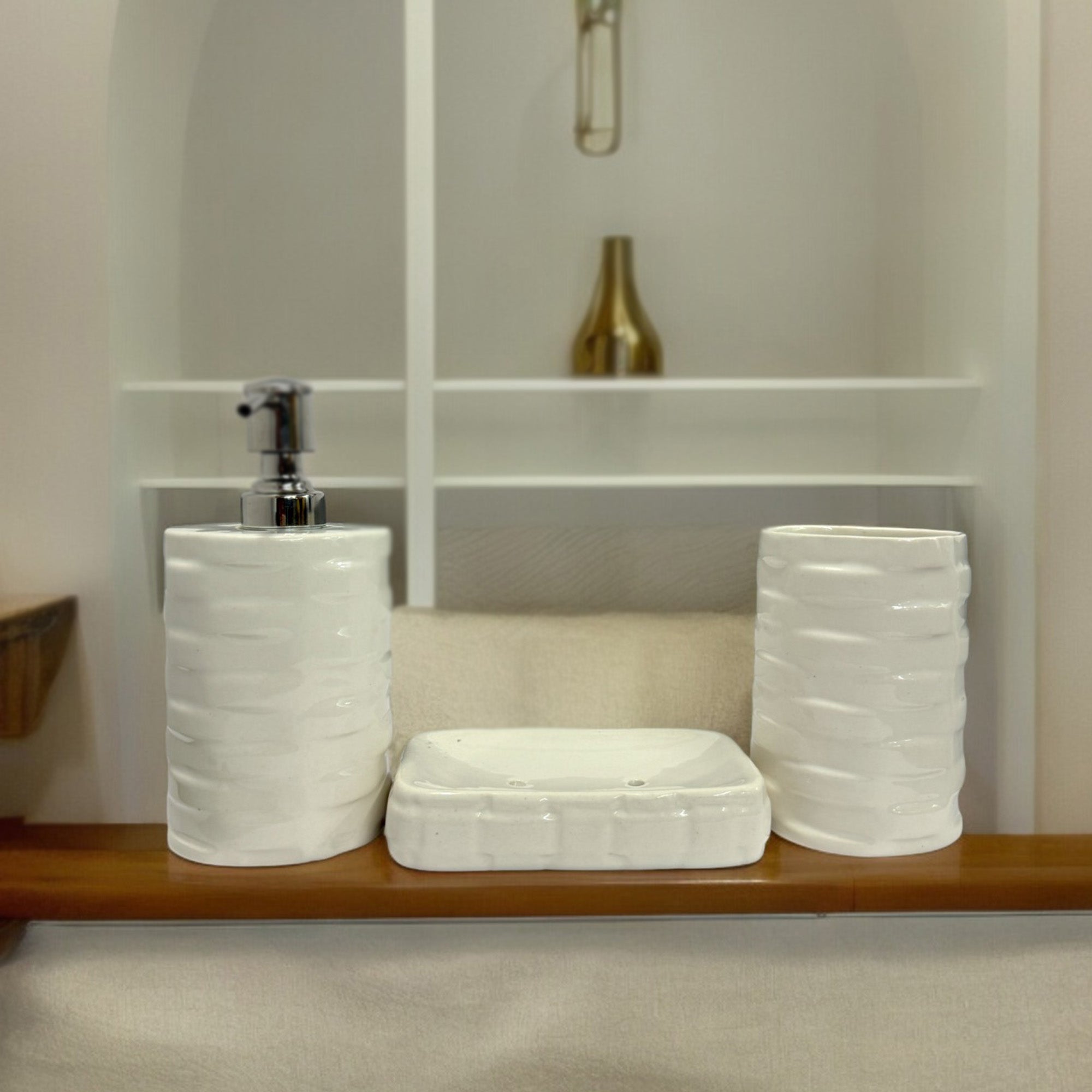 Modern Round White Ceramic Bath Set - Set of 3