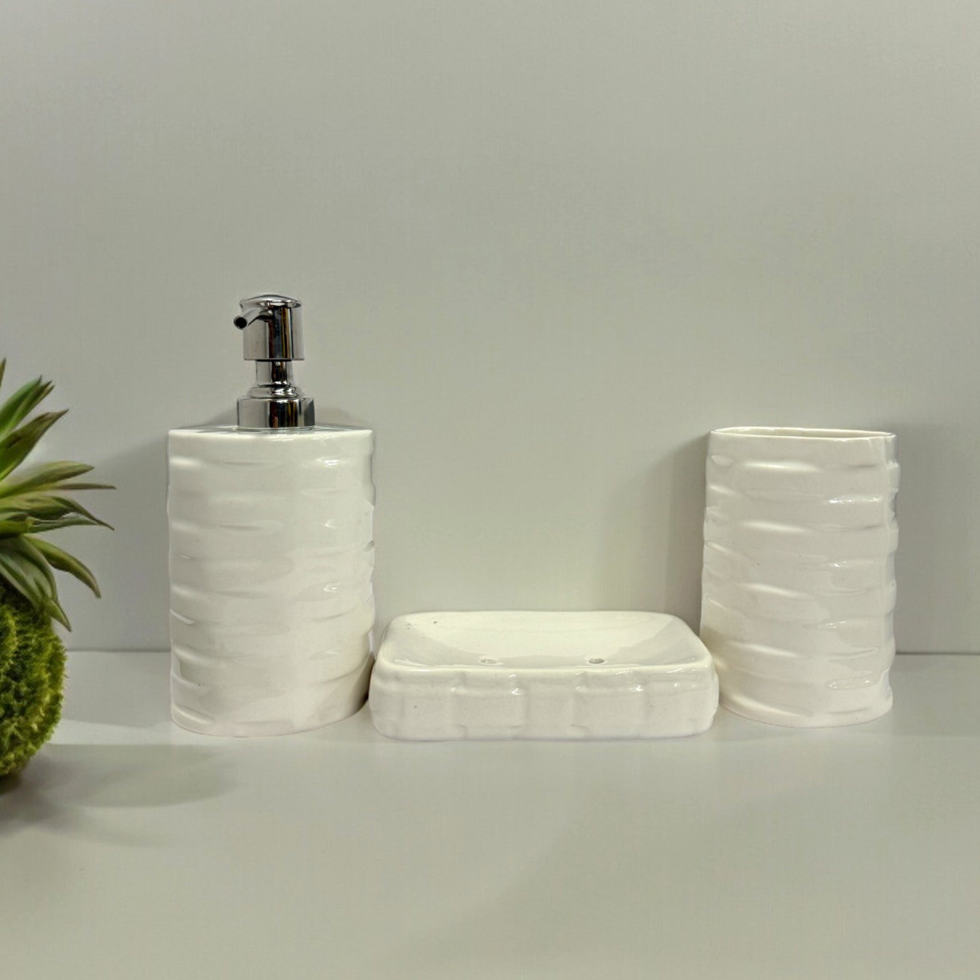 Modern Round White Ceramic Bath Set - Set of 3