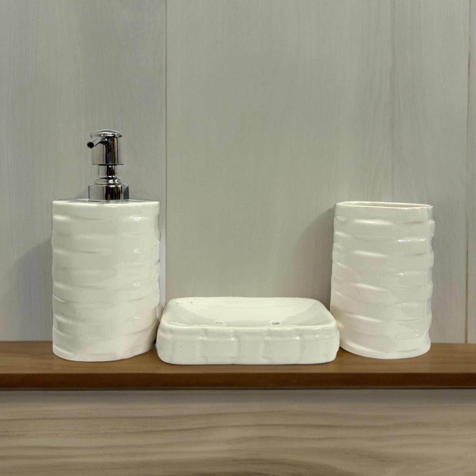 Modern Round White Ceramic Bath Set - Set of 3