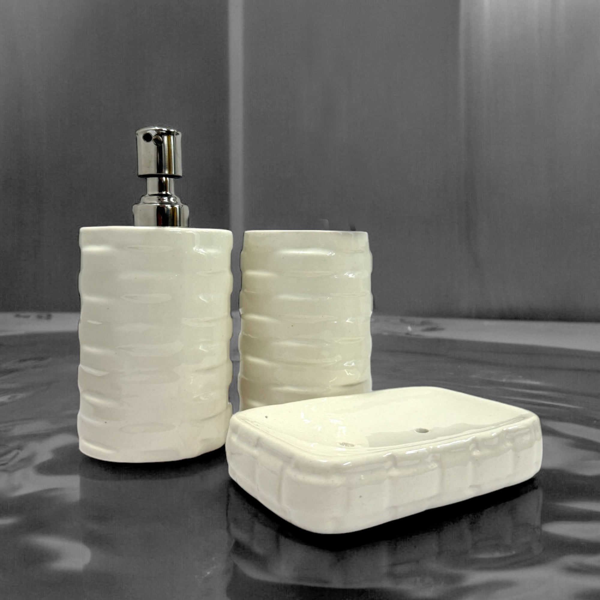 Modern Round White Ceramic Bath Set - Set of 3