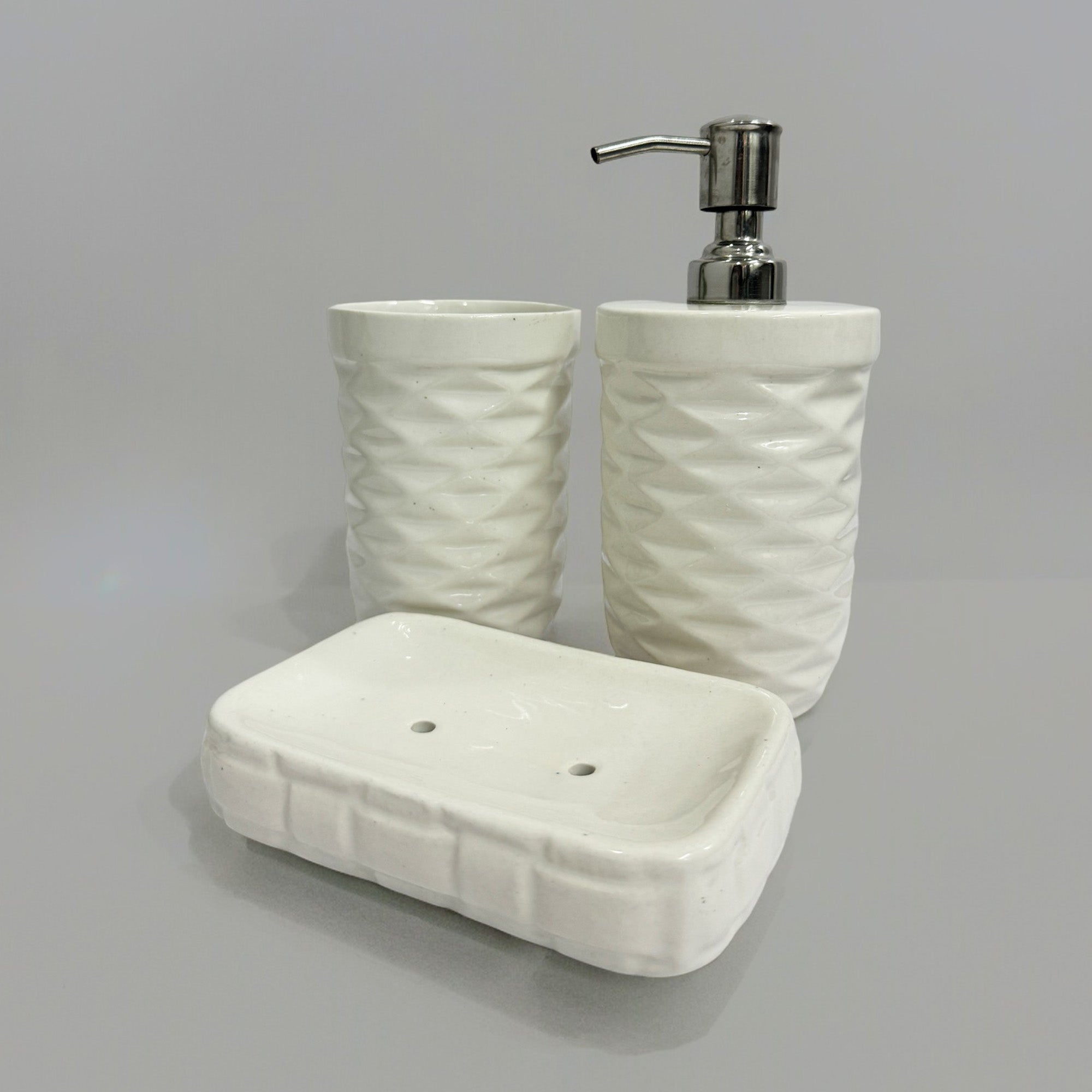 Modern Round White Ceramic Bath Set - Set of 3