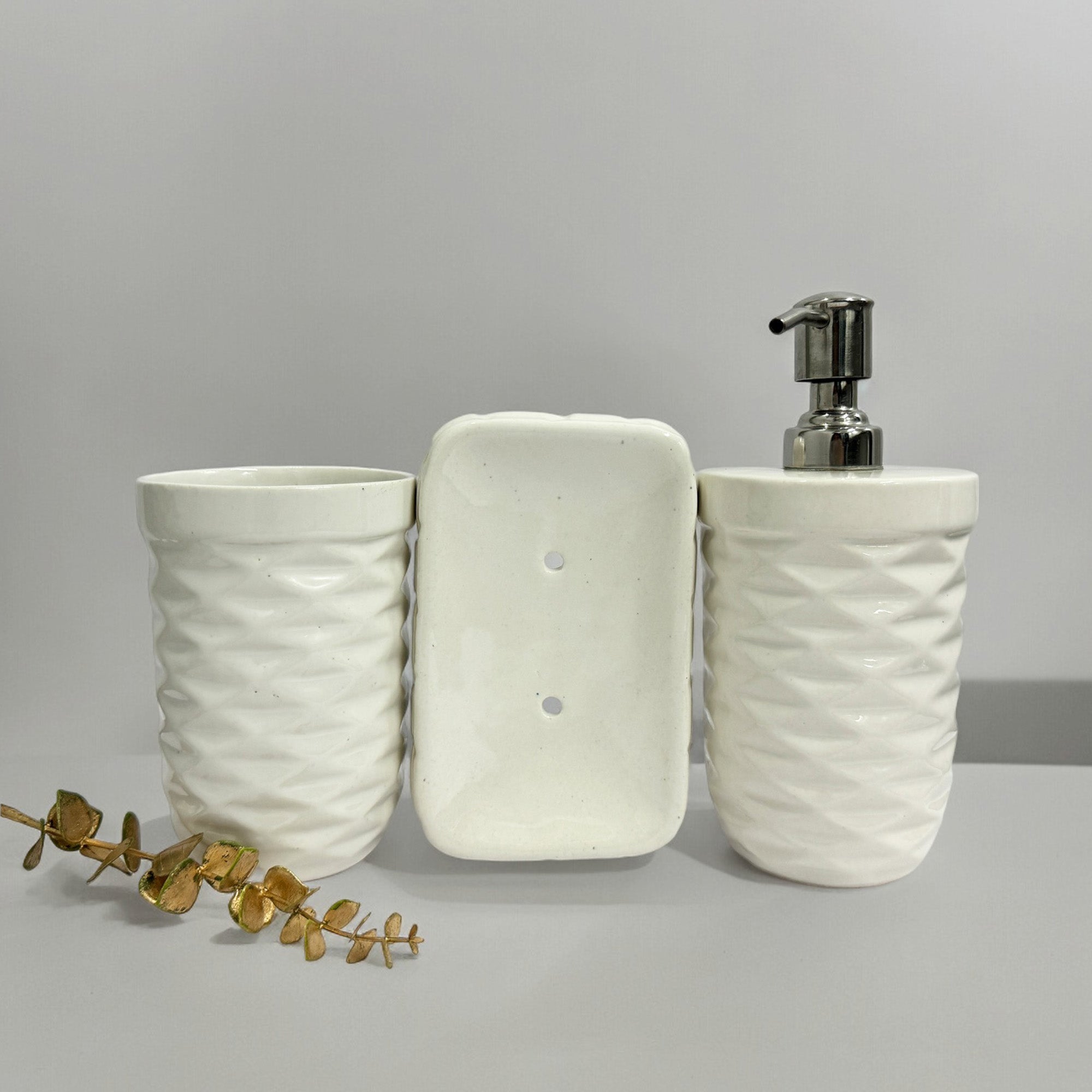 Modern Round White Ceramic Bath Set - Set of 3