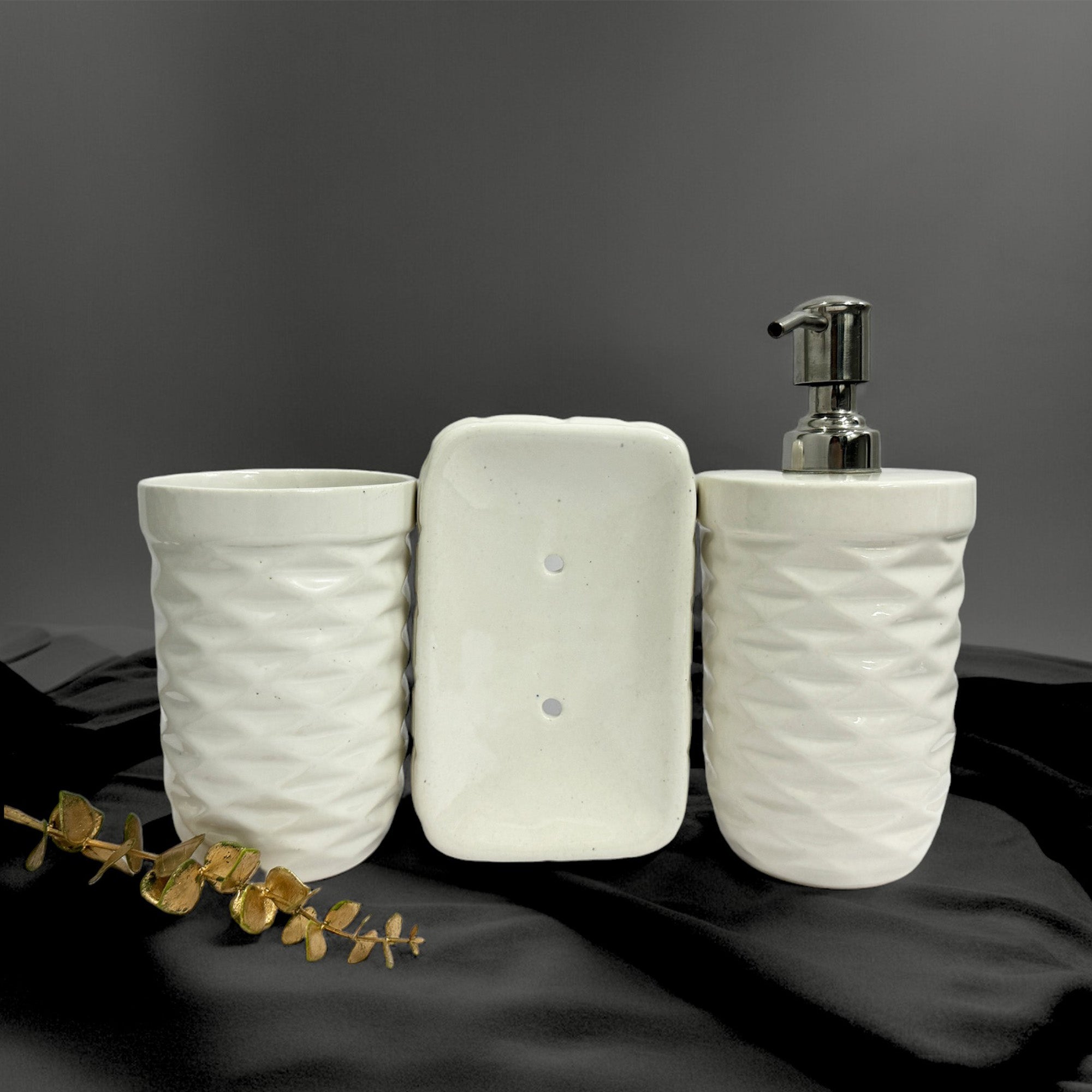 Modern Round White Ceramic Bath Set - Set of 3