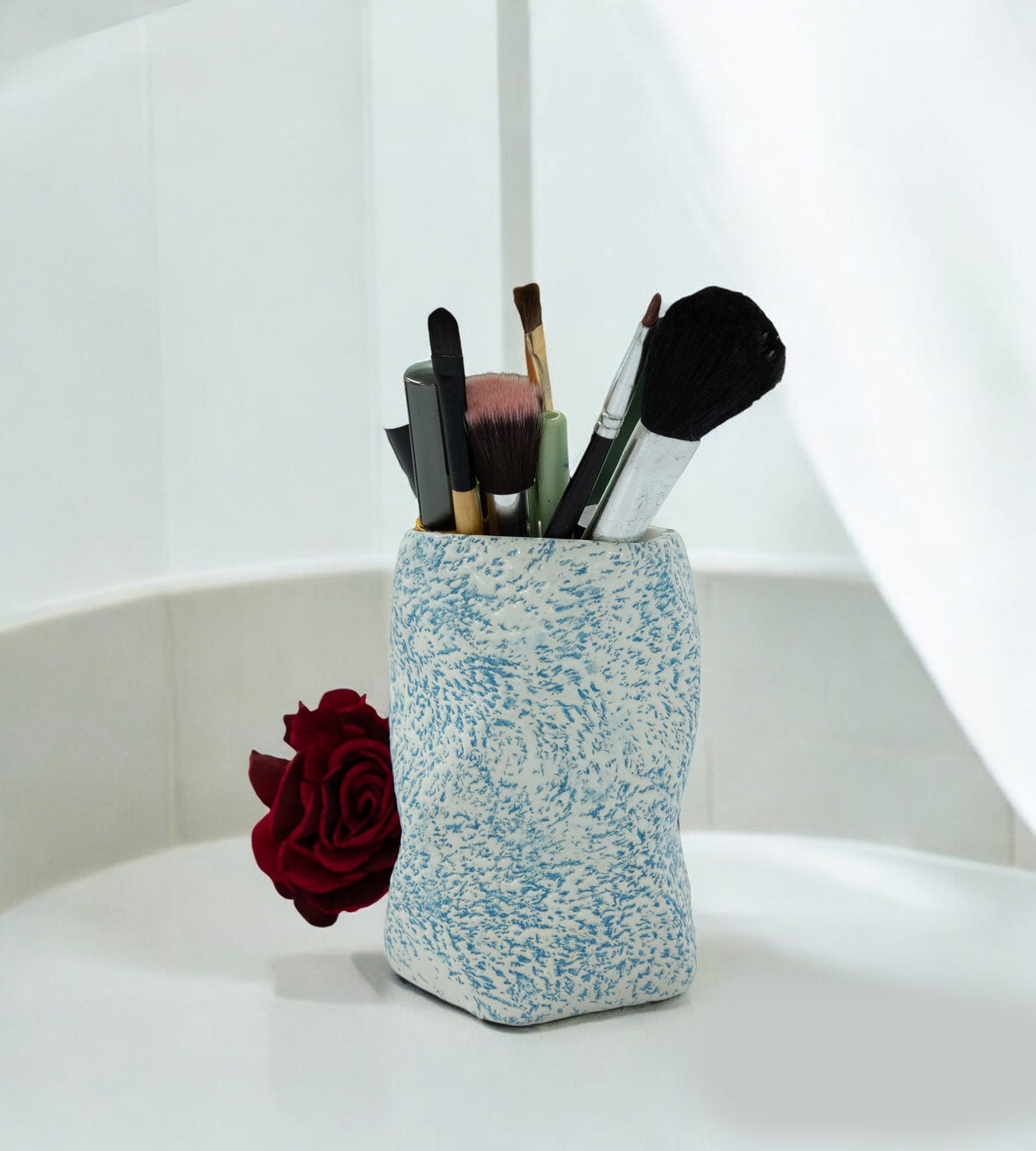 Elegant White & Blue Ceramic Multipurpose Holder Stand