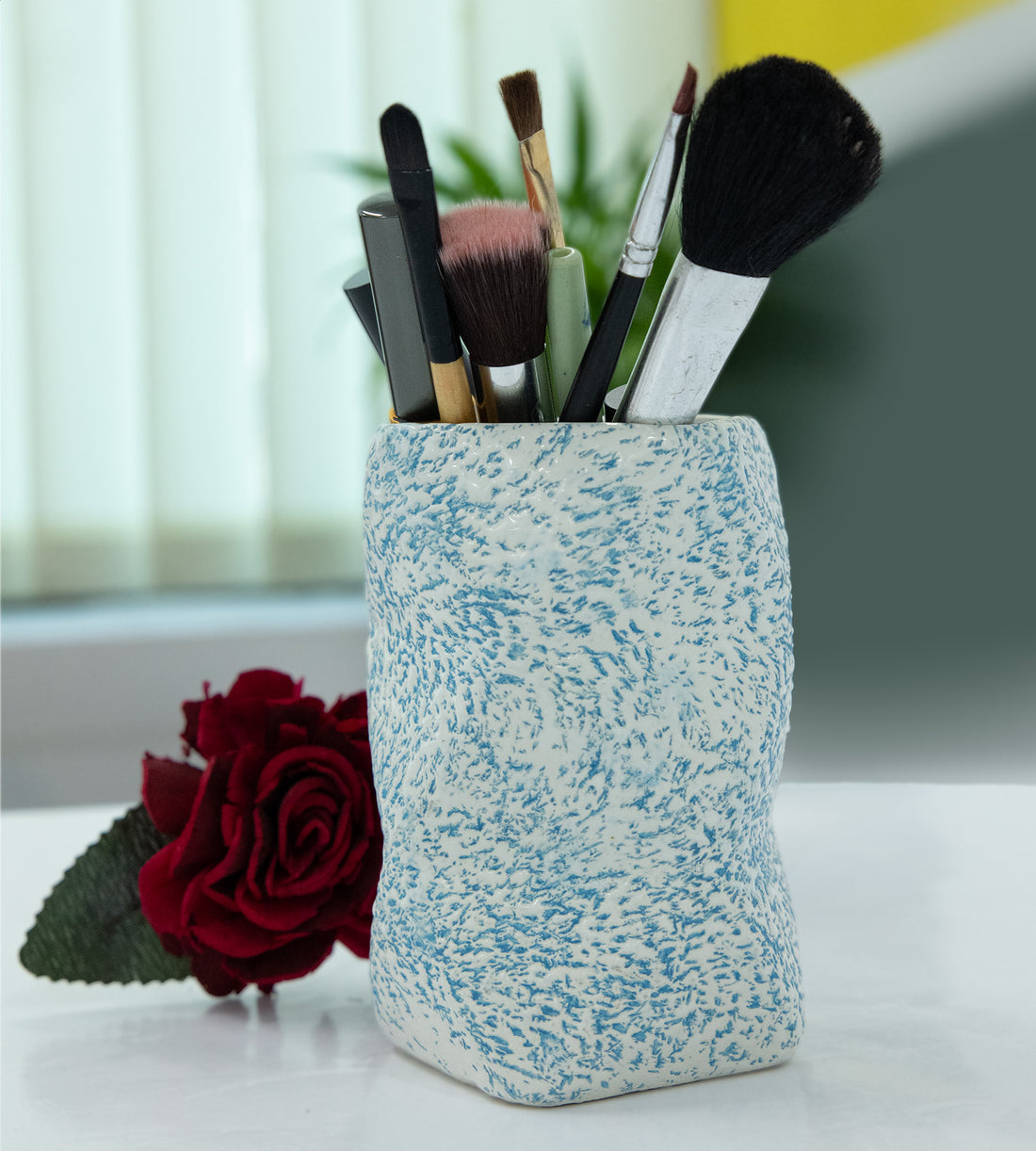 Elegant White & Blue Ceramic Multipurpose Holder Stand