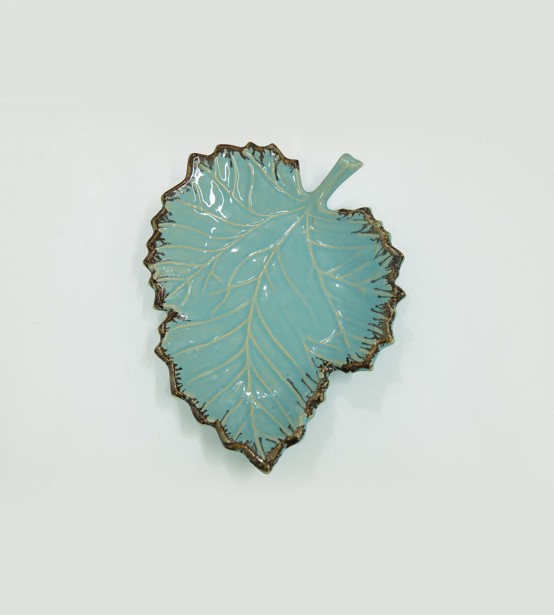 Ceramic Blue Leaf Shape Multipurpose Tray