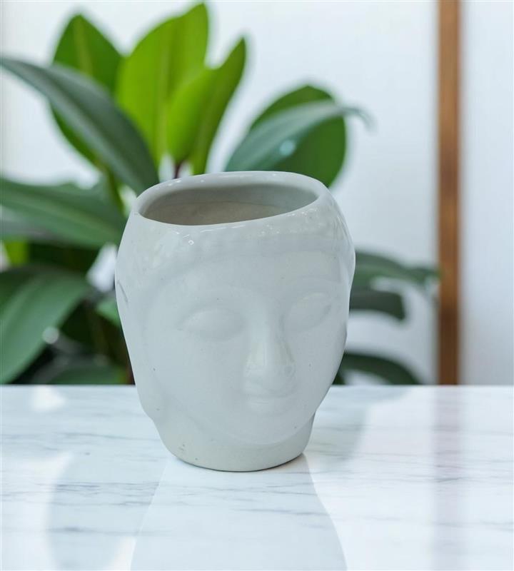 Ceramic White Gautam Buddha Flower Pot