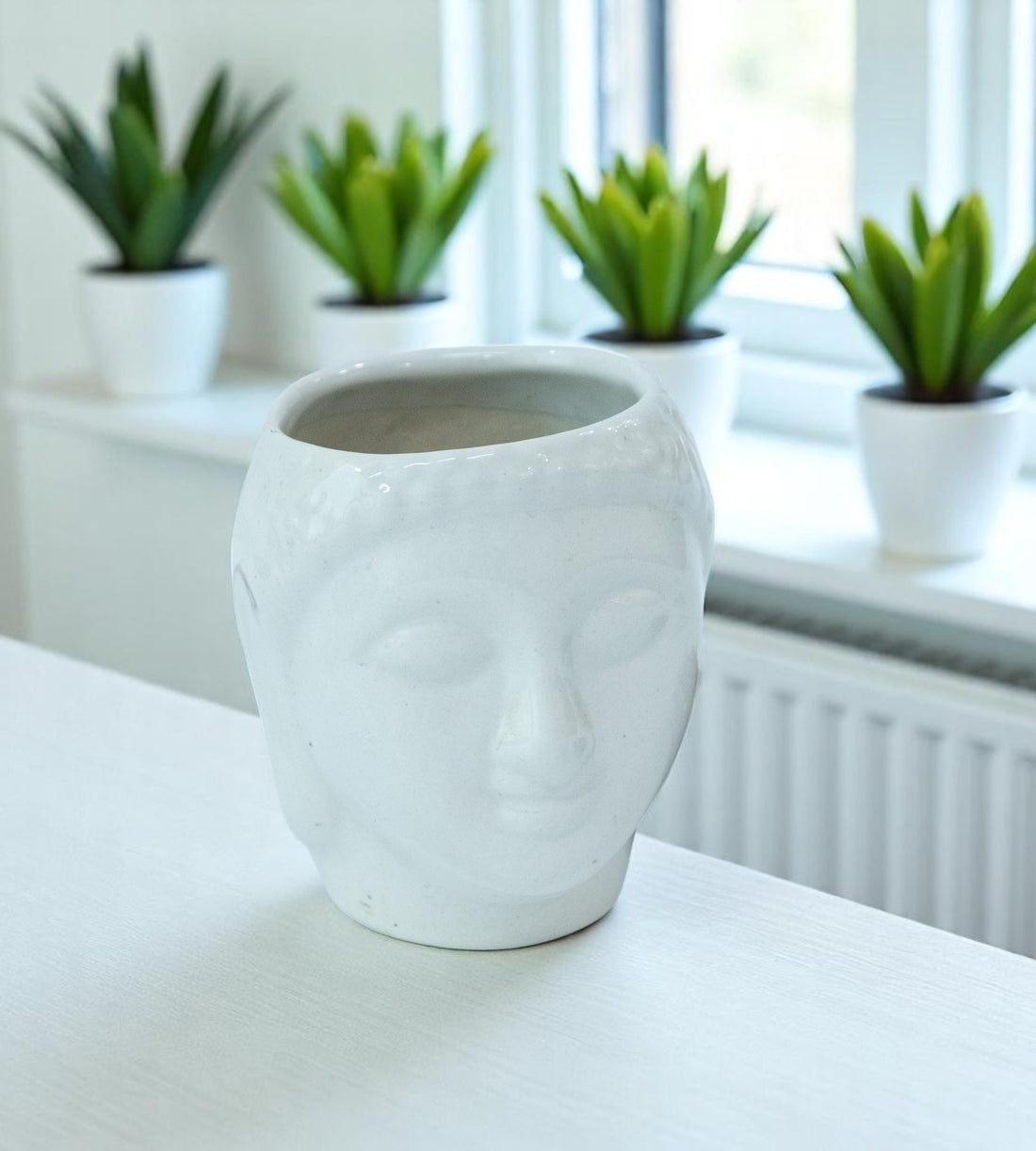 Ceramic White Gautam Buddha Flower Pot